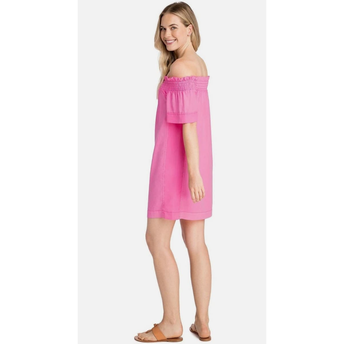 Vineyard Vines Garment Dyed Madison Off Shoulder Mini Dress - Malibu Pink - XS - Thumbnail 4