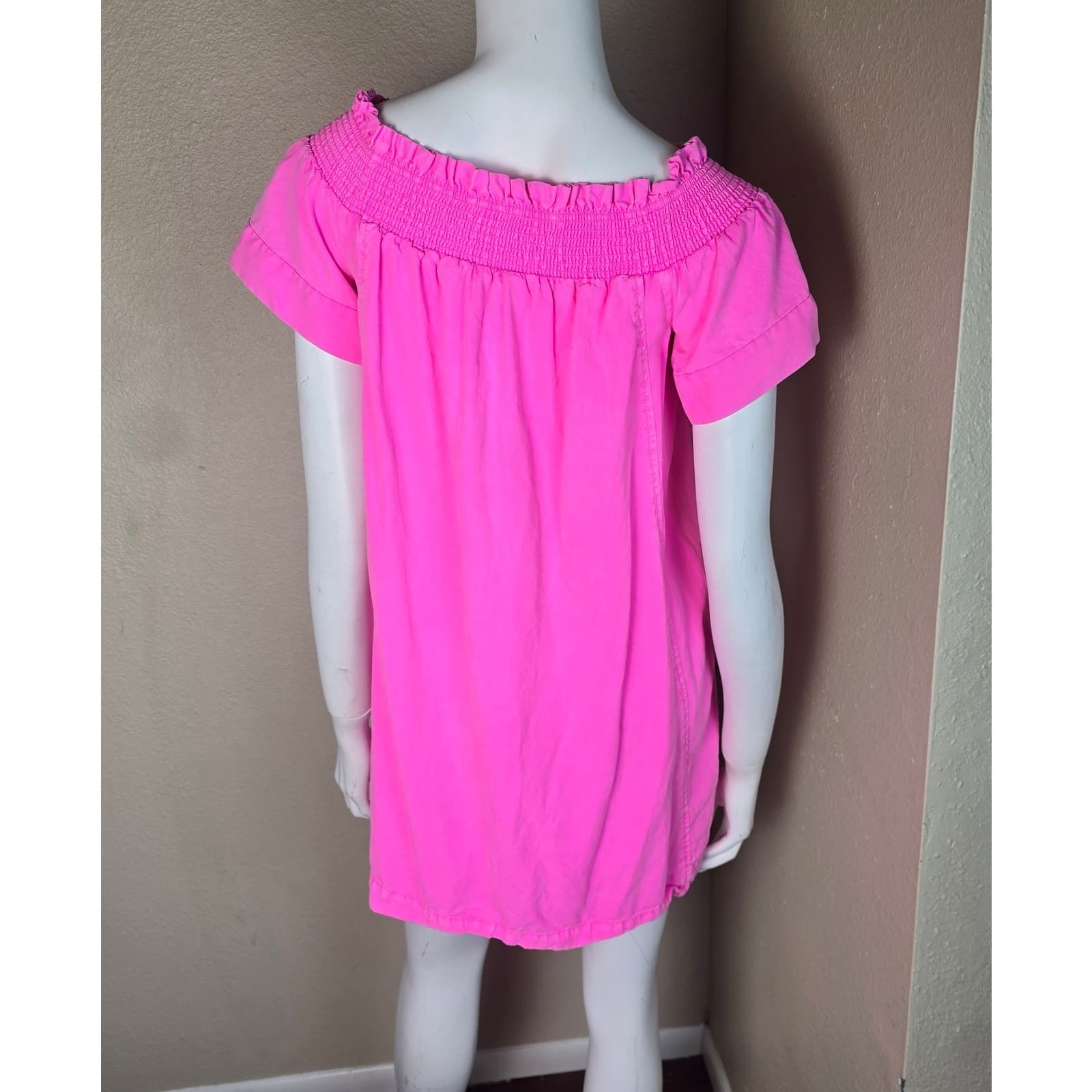 Vineyard Vines Garment Dyed Madison Off Shoulder Mini Dress - Malibu Pink - XS - Thumbnail 10