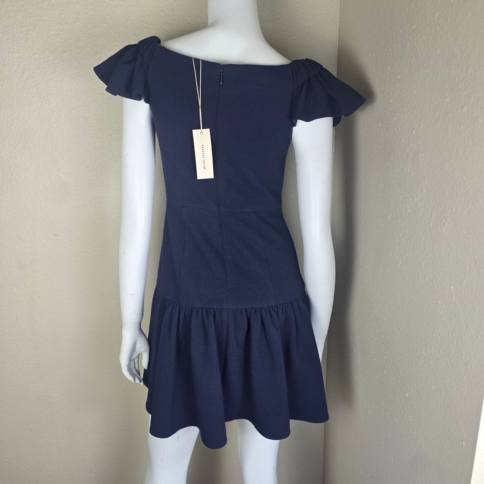 Rebecca Taylor Tiered Off Shoulder Mini Flounce Dress - Navy Blue - Size 2 - NWT - Thumbnail 8