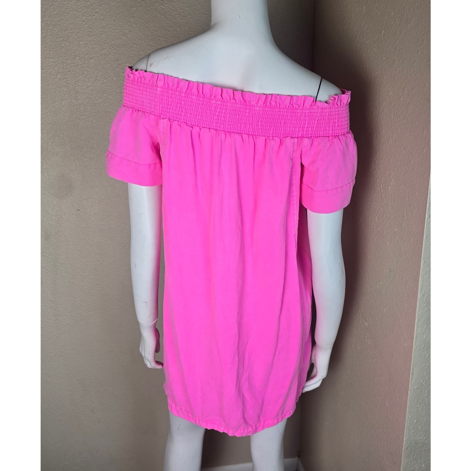 Vineyard Vines Garment Dyed Madison Off Shoulder Mini Dress - Malibu Pink - XS - Thumbnail 9