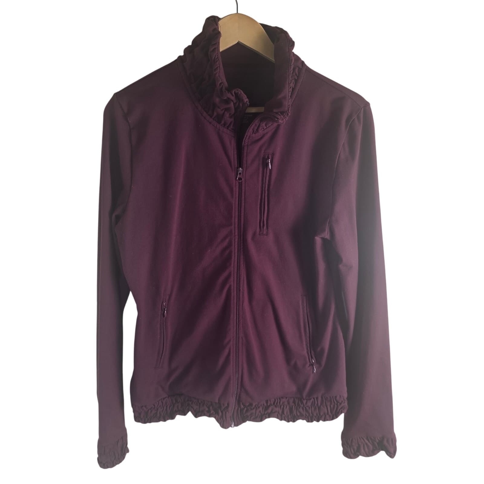 Prana Port Nichele Breathe Ruched Mock Neck Jacket in Port Burgundy - Large - Image 1