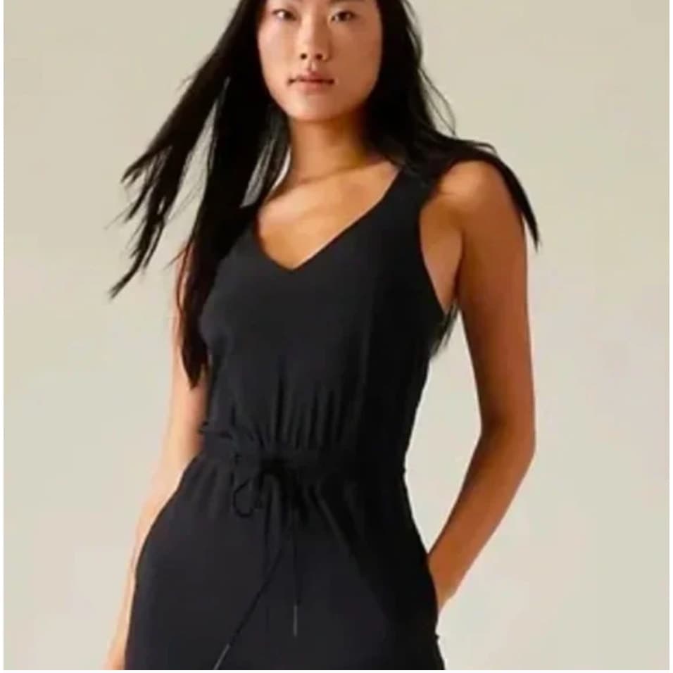 Athleta Savannah Strap Drawstring Dress - Black - Small - Style # 659323 - Thumbnail 2