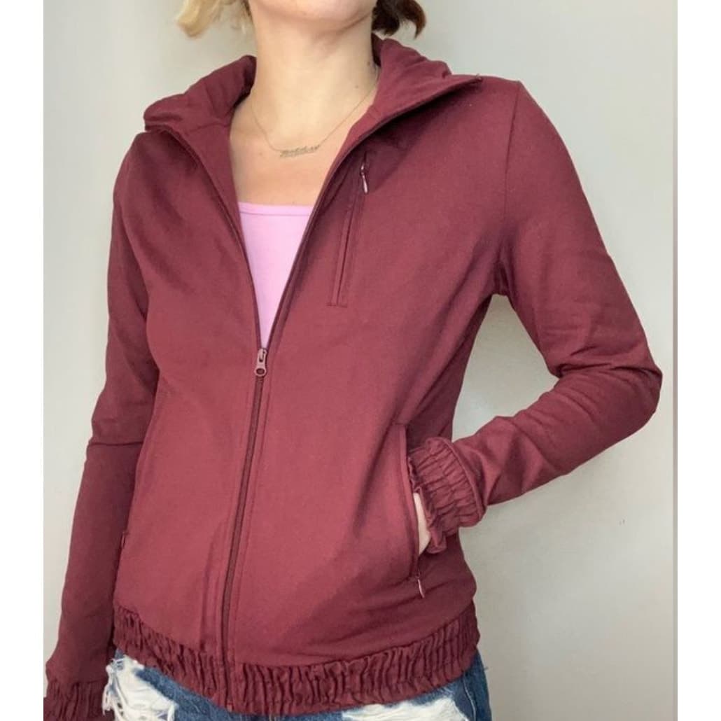 Prana Port Nichele Breathe Ruched Mock Neck Jacket in Port Burgundy - Large - Thumbnail 3