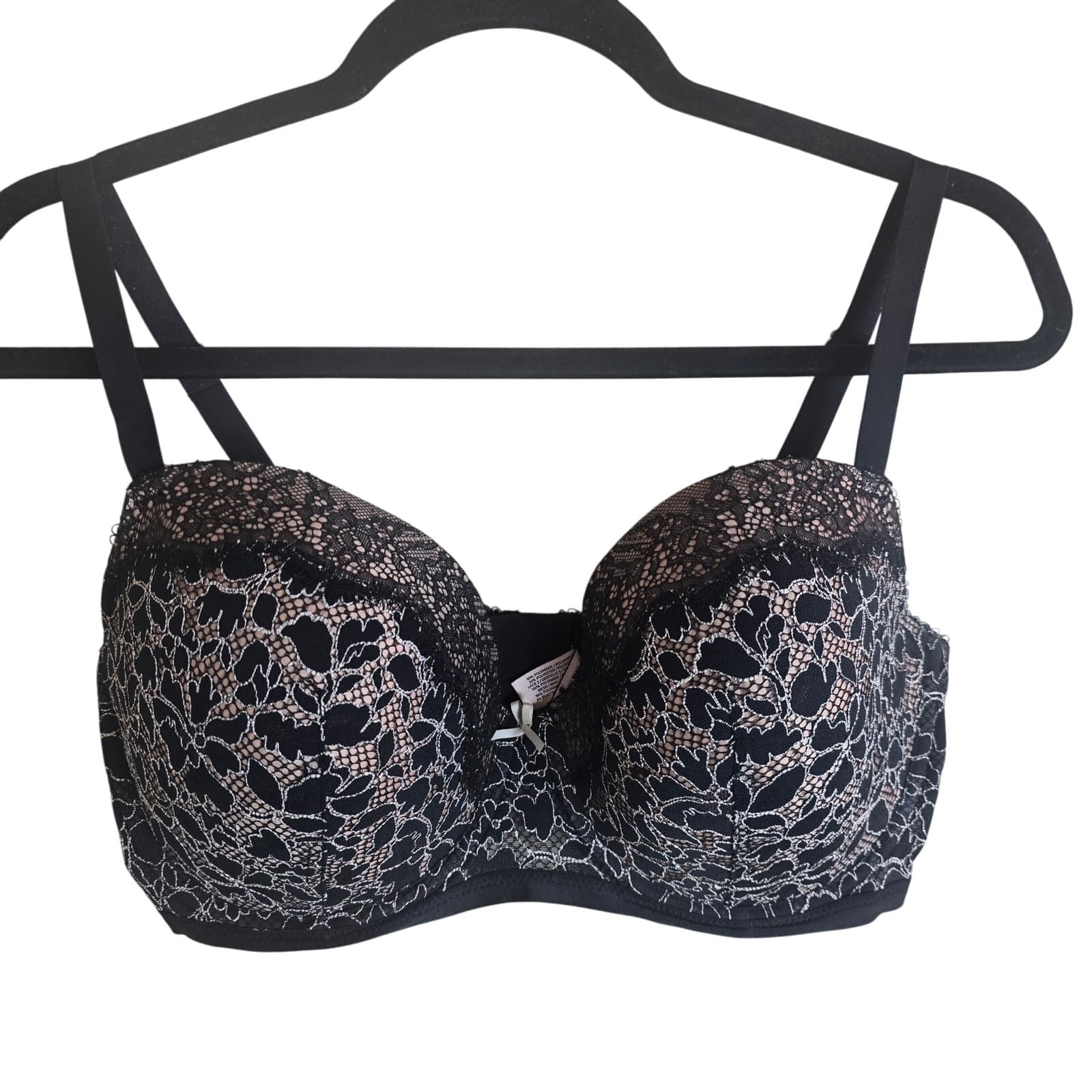 Victoria’s Secret Dream Angels Lined Demi Bra in Black/Nude Floral Lace - 36DDD - Thumbnail 2
