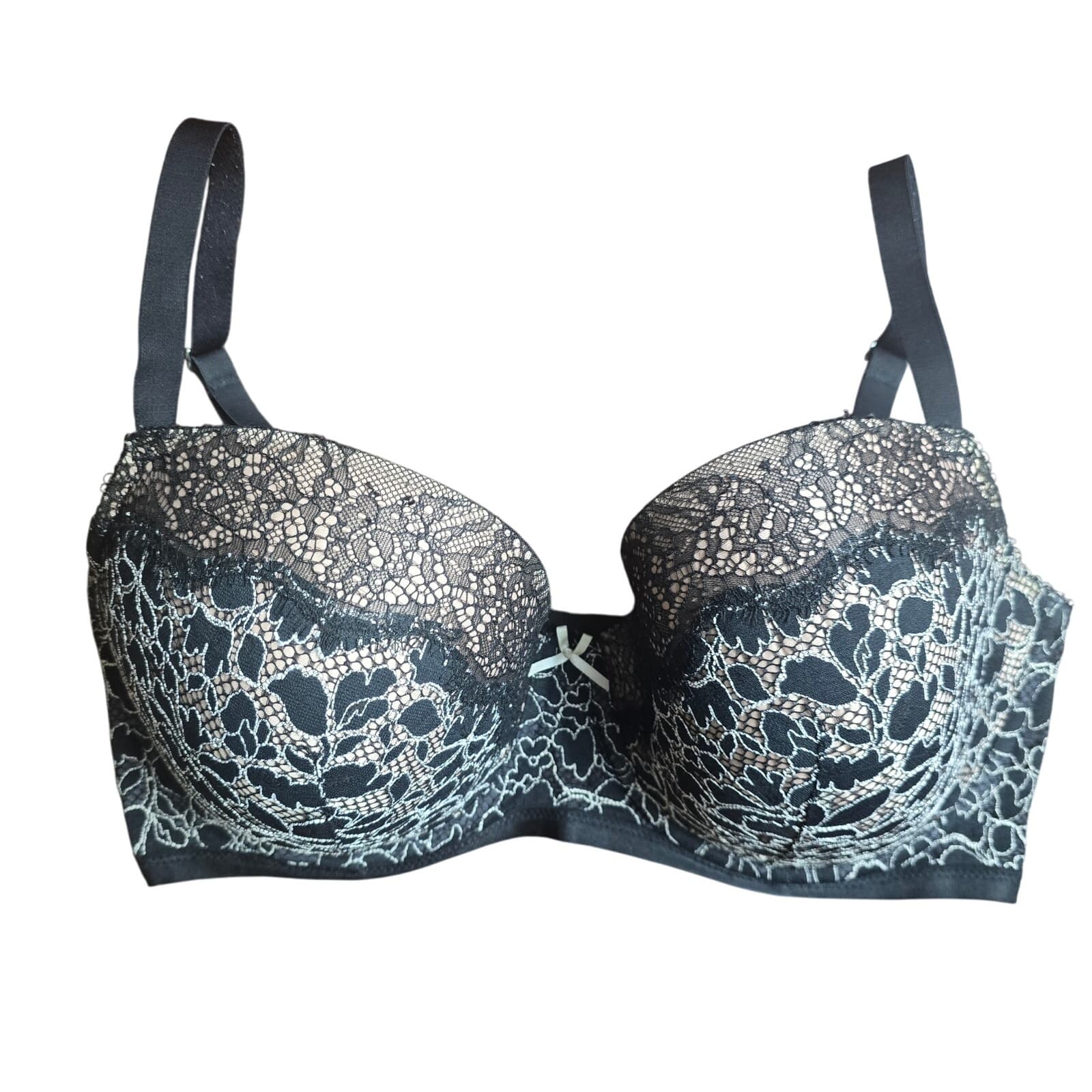 Victoria’s Secret Dream Angels Lined Demi Bra in Black/Nude Floral Lace - 36DDD - Image 1