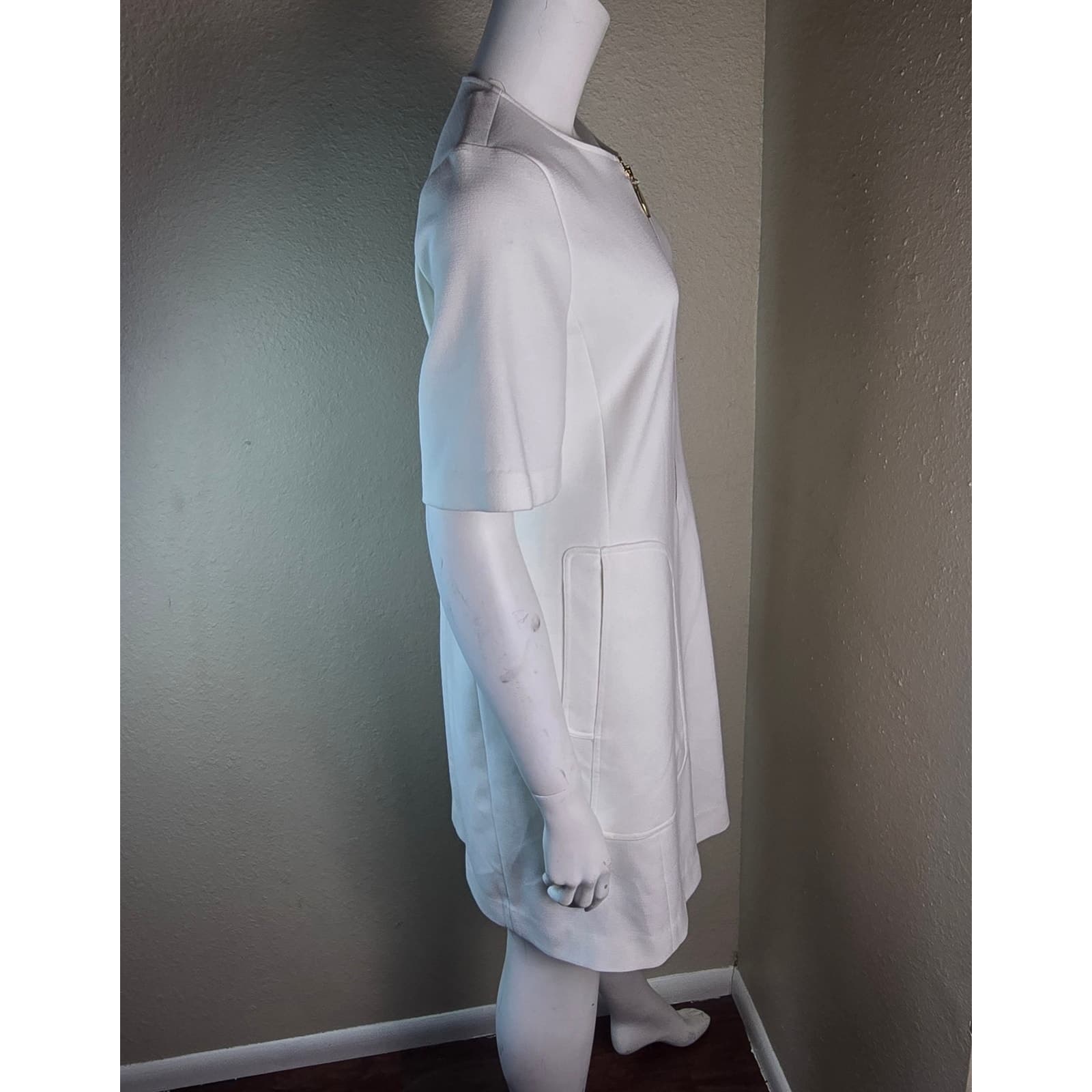 DKNY White Front Half Zip Elbow Length Short Sleeve Knee Length Dress NWT - 10 - Thumbnail 5