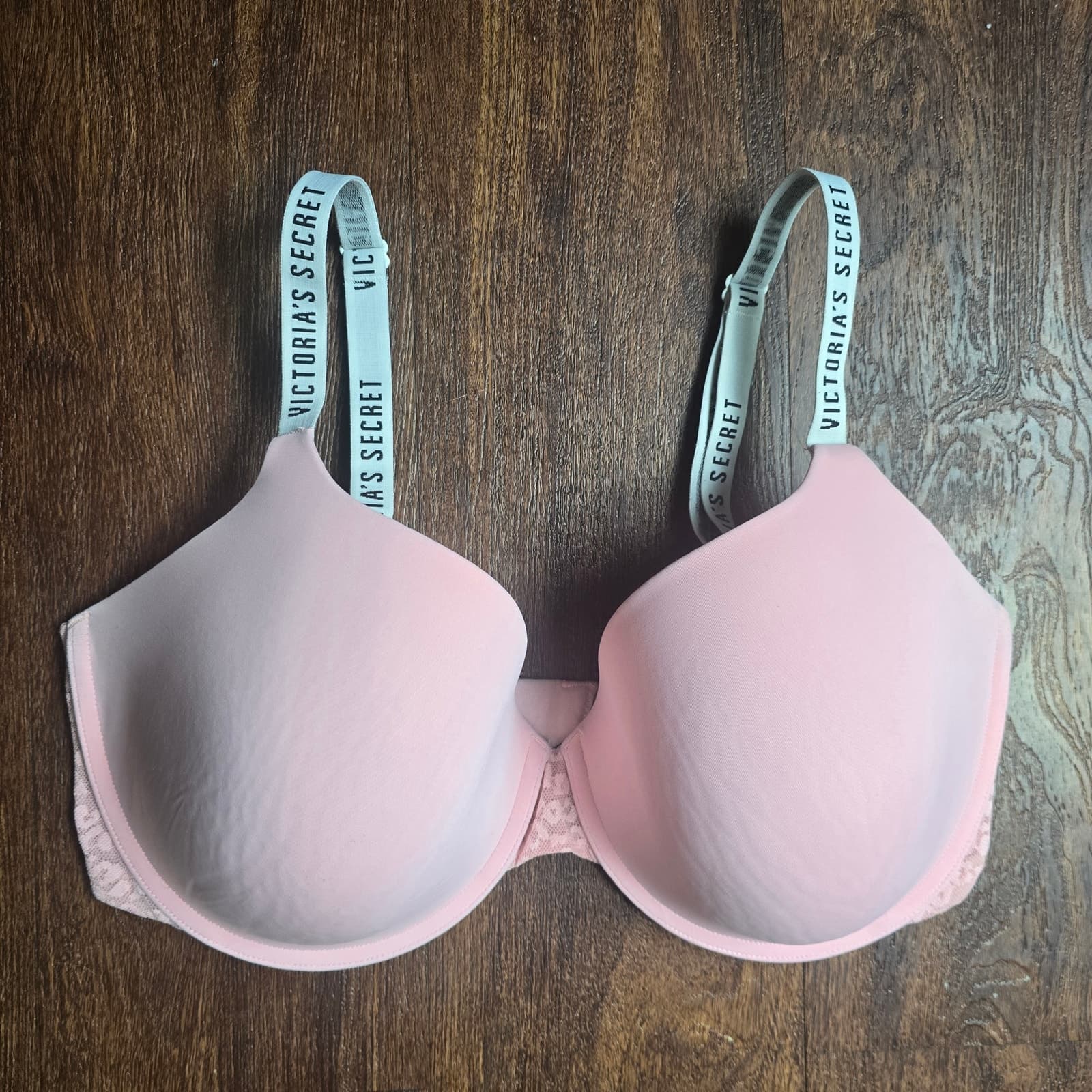 Victoria's Secret T-Shirt Lightly Lined Demi Pink Leopard Lace Logo Straps 38DDD - Thumbnail 2