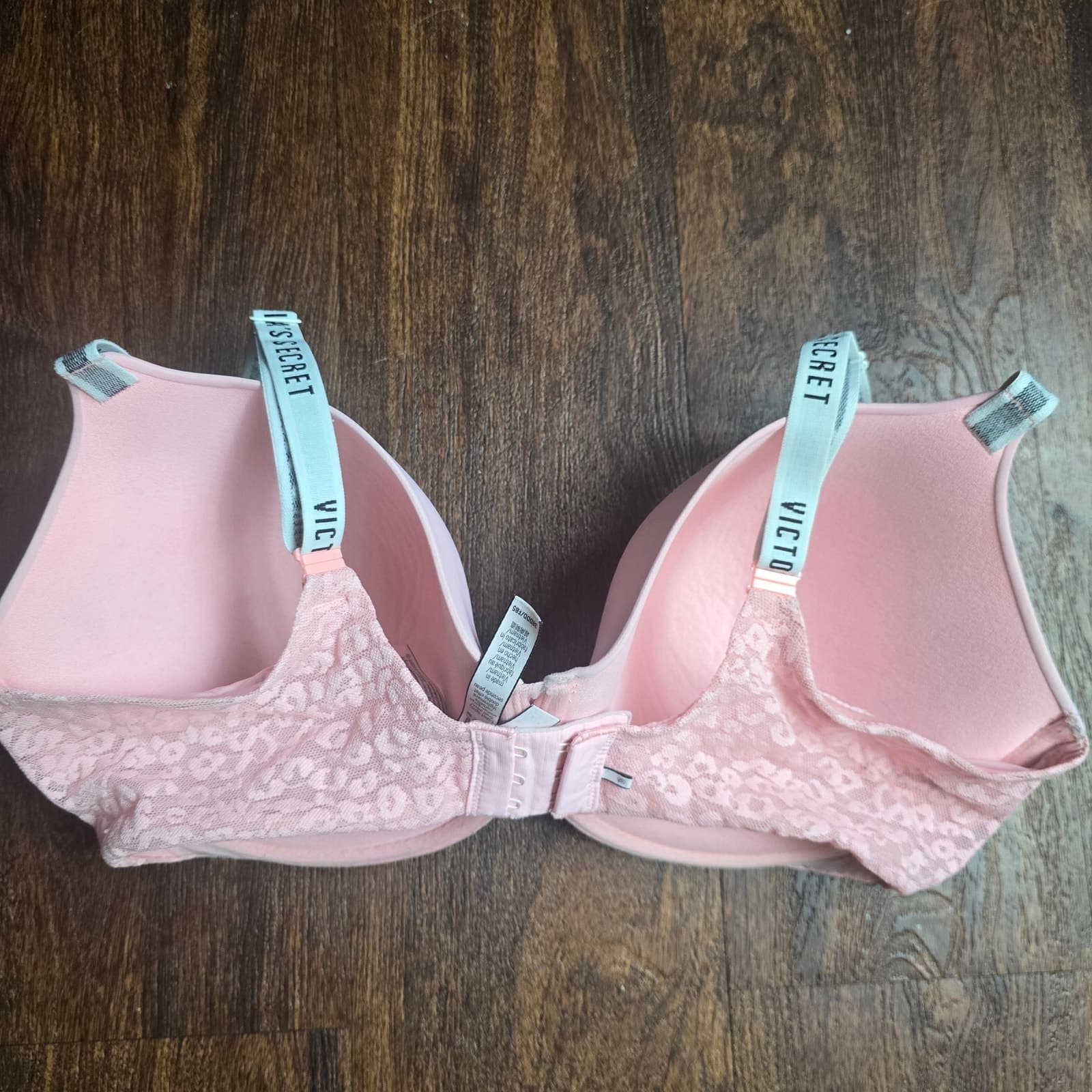 Victoria's Secret T-Shirt Lightly Lined Demi Pink Leopard Lace Logo Straps 38DDD - Thumbnail 3