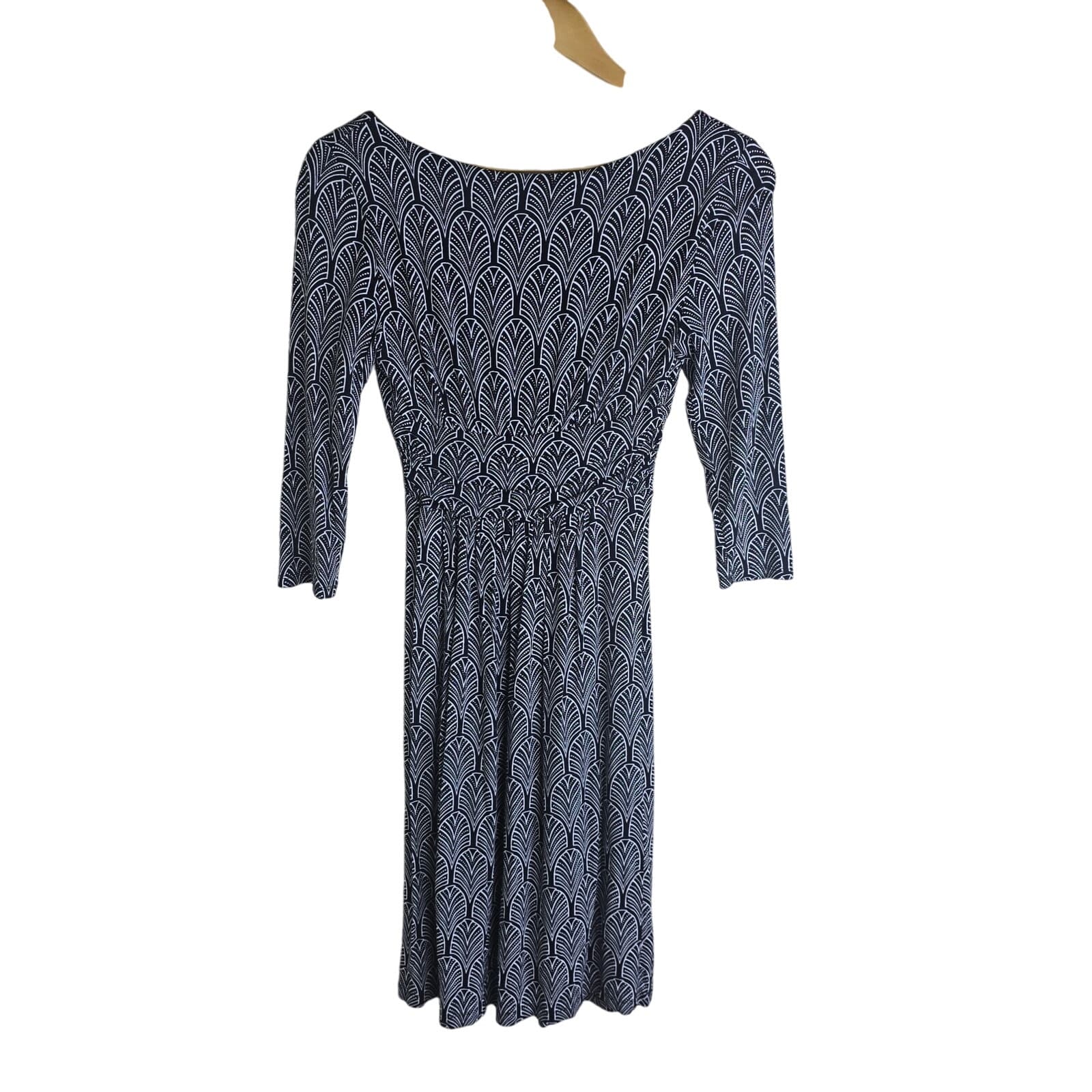 MAEVE Anthropologie Galena Black & White 3/4 Sleeve Wrap Top Midi Dress X-Small - Thumbnail 6