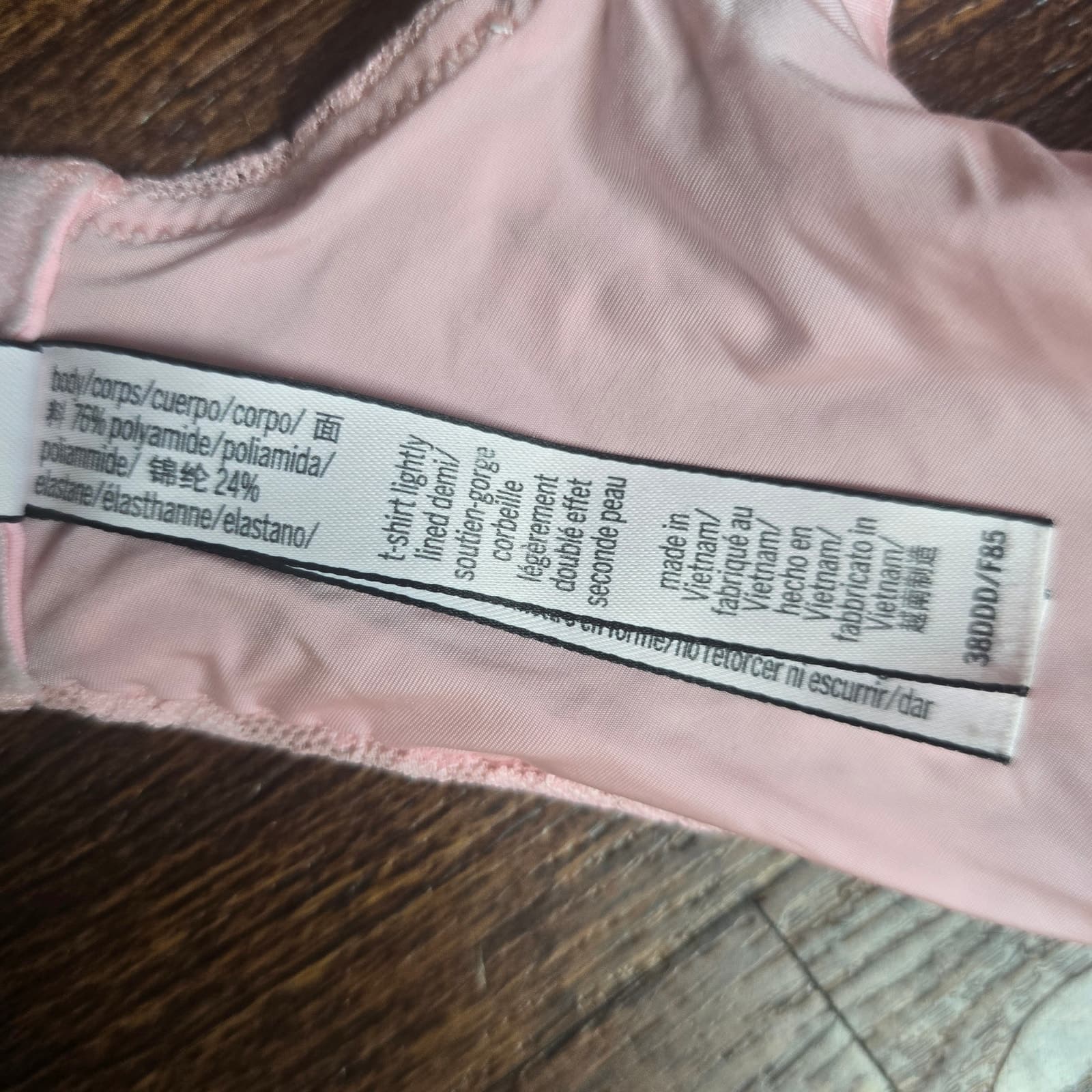 Victoria's Secret T-Shirt Lightly Lined Demi Pink Leopard Lace Logo Straps 38DDD - Thumbnail 8