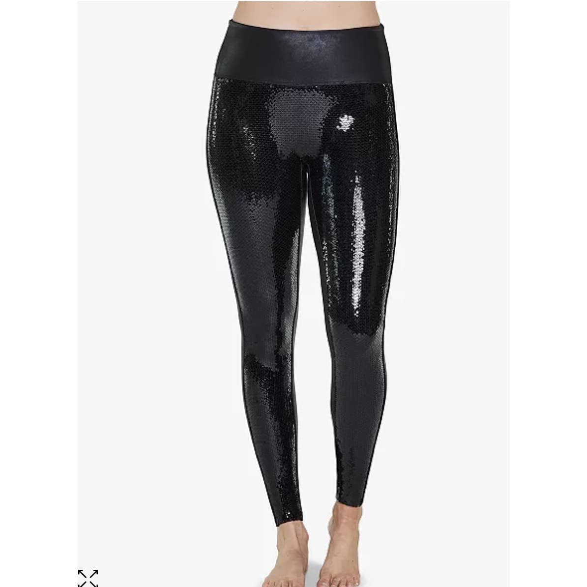 SPANX Sequined Faux Leather Leggings - Black - Small - Thumbnail 4