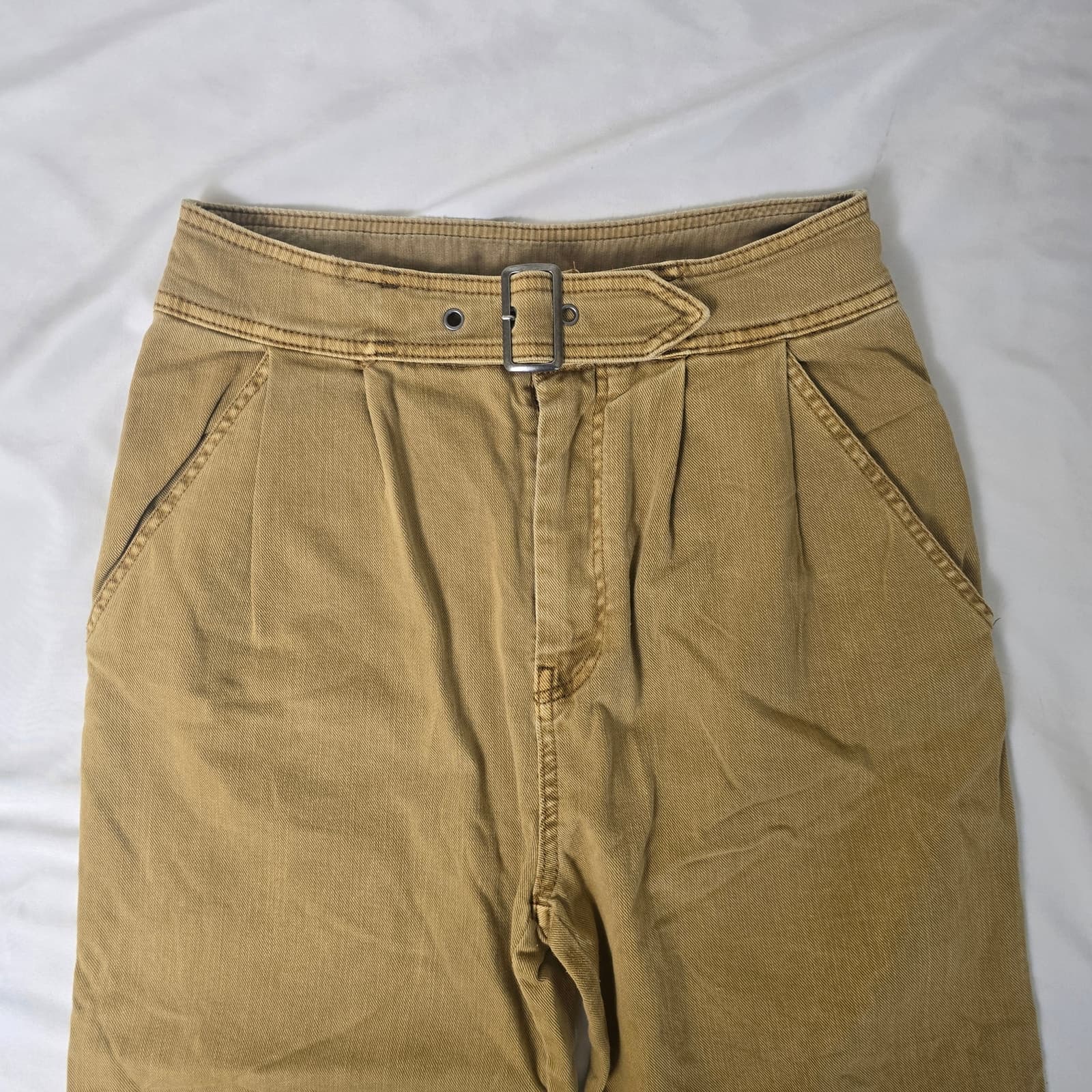 Free People Belted High Rise Cropped Barrel Pants - Dark Khaki/Tan - Size 4 - Thumbnail 2