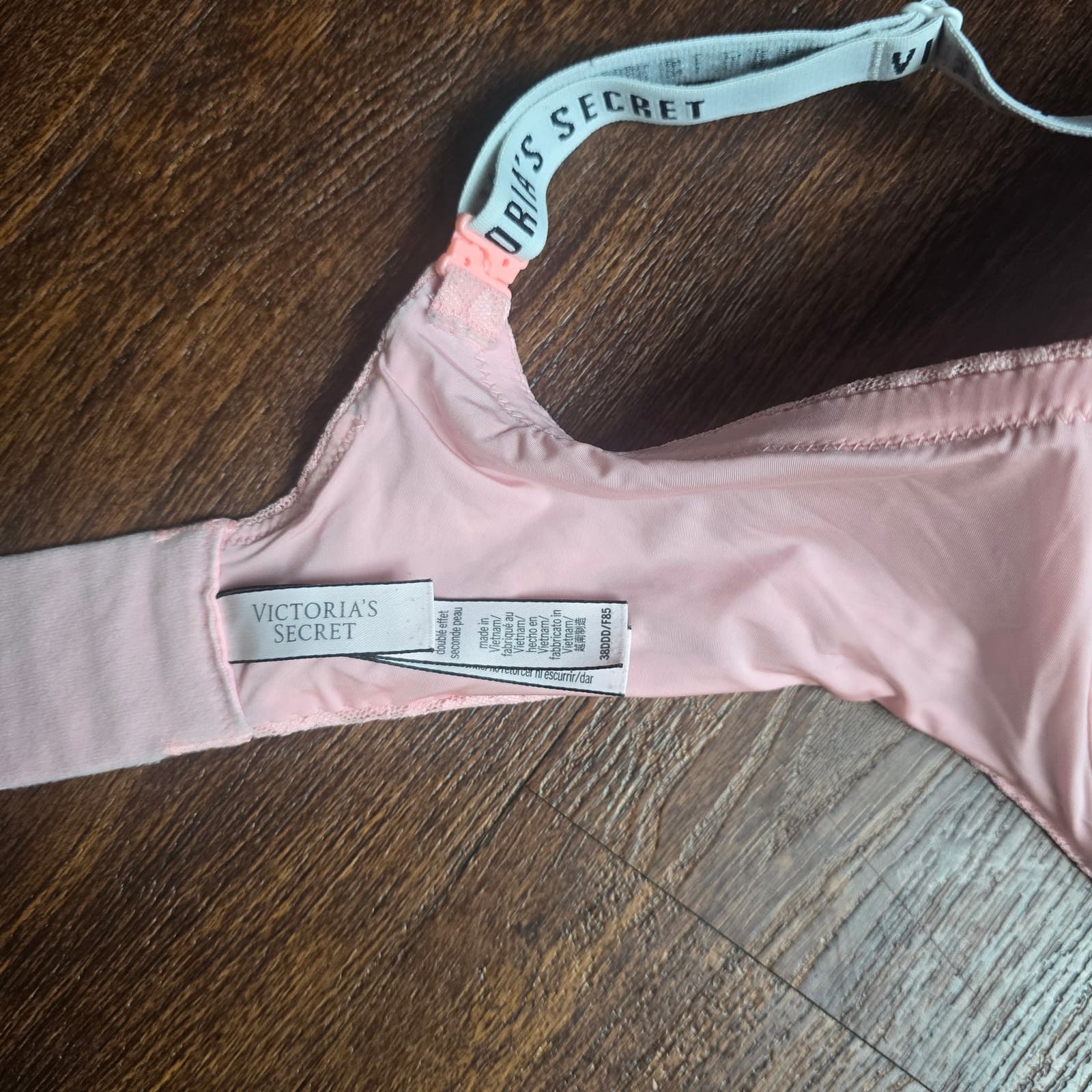 Victoria's Secret T-Shirt Lightly Lined Demi Pink Leopard Lace Logo Straps 38DDD - Thumbnail 7