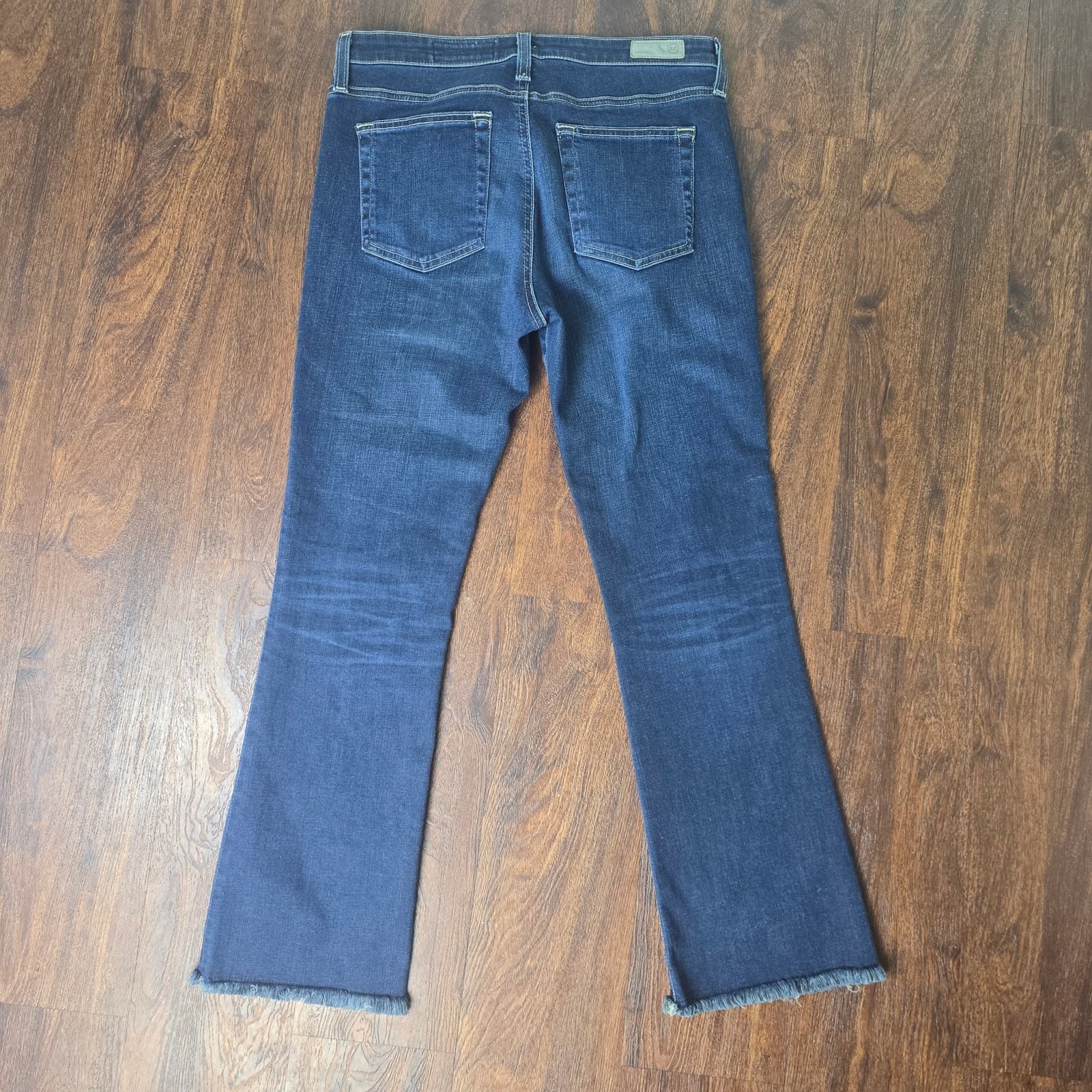 AG Jeans The Jodi Crop Flare High Rise Medium Dark Wash Fringe Hem - Size 29R - Thumbnail 6