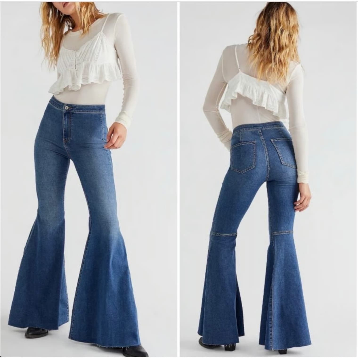 We The Free Float on Flare Jeans Raw Hem High Rise Bell Bottom - Size 28 - Thumbnail 3