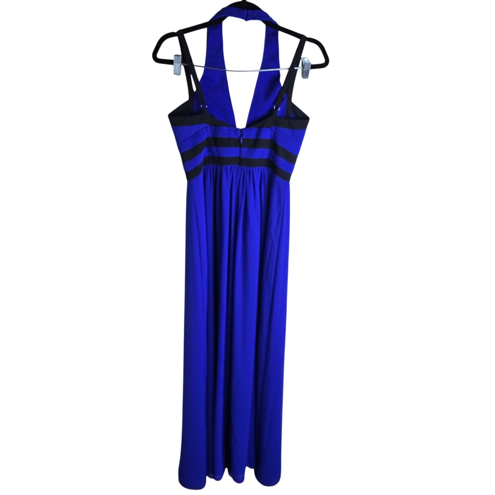 BCBGMAXAZRIA Margarette Royal Blue Halter Maxi Dress Black Contrast Trim Gown - Thumbnail 6