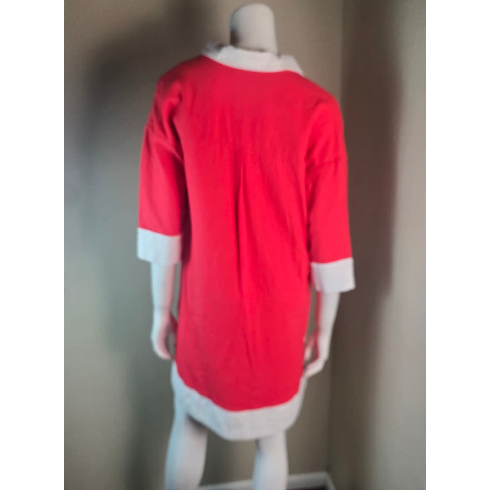 Cynthia Rowley Red and White Color Block Linen Blend Tunic Mini Dress - Small - Thumbnail 5