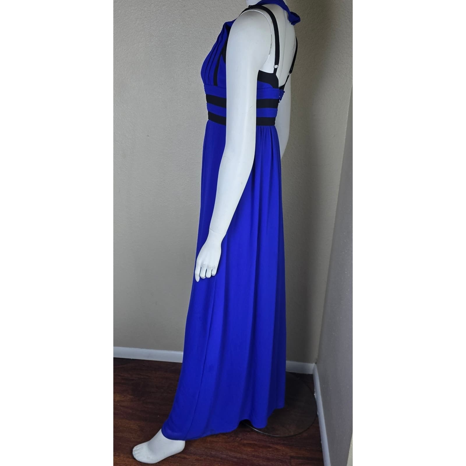 BCBGMAXAZRIA Margarette Royal Blue Halter Maxi Dress Black Contrast Trim Gown - Thumbnail 3