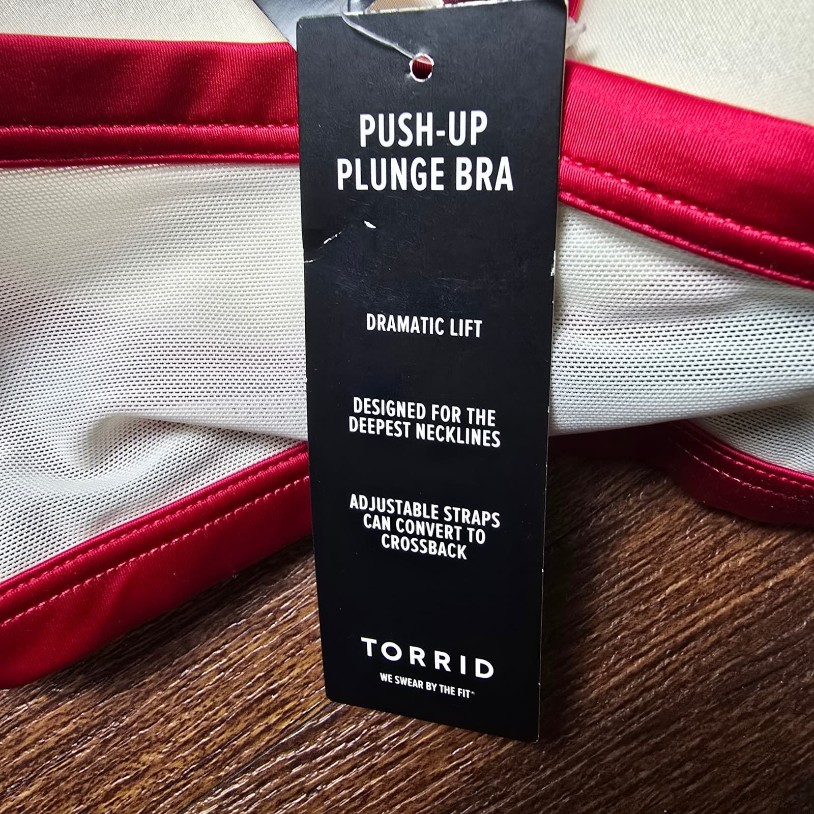 Plunge Push-Up Embroidered Lace Straight Back Bra - 42DDD - :Lipstick Red - Thumbnail 12