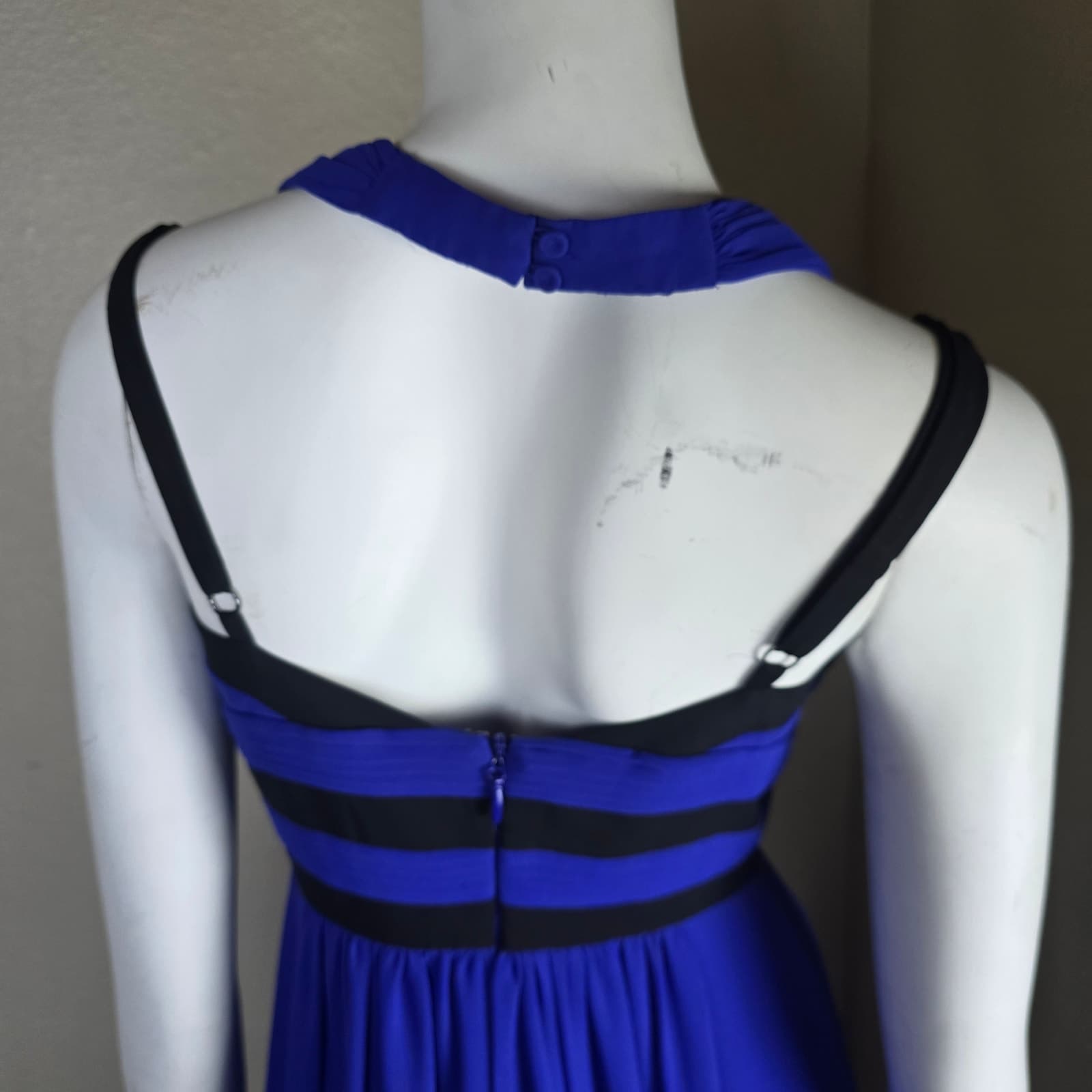 BCBGMAXAZRIA Margarette Royal Blue Halter Maxi Dress Black Contrast Trim Gown - Thumbnail 4