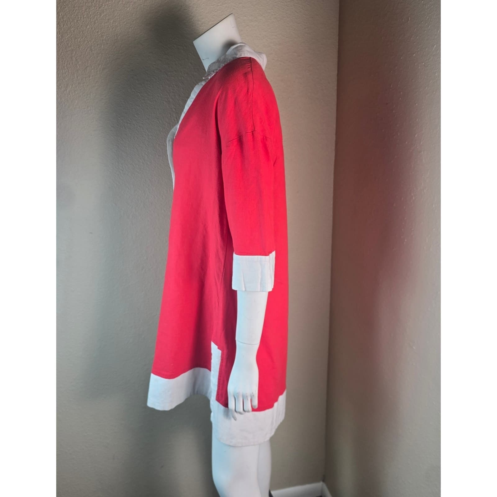 Cynthia Rowley Red and White Color Block Linen Blend Tunic Mini Dress - Small - Thumbnail 4