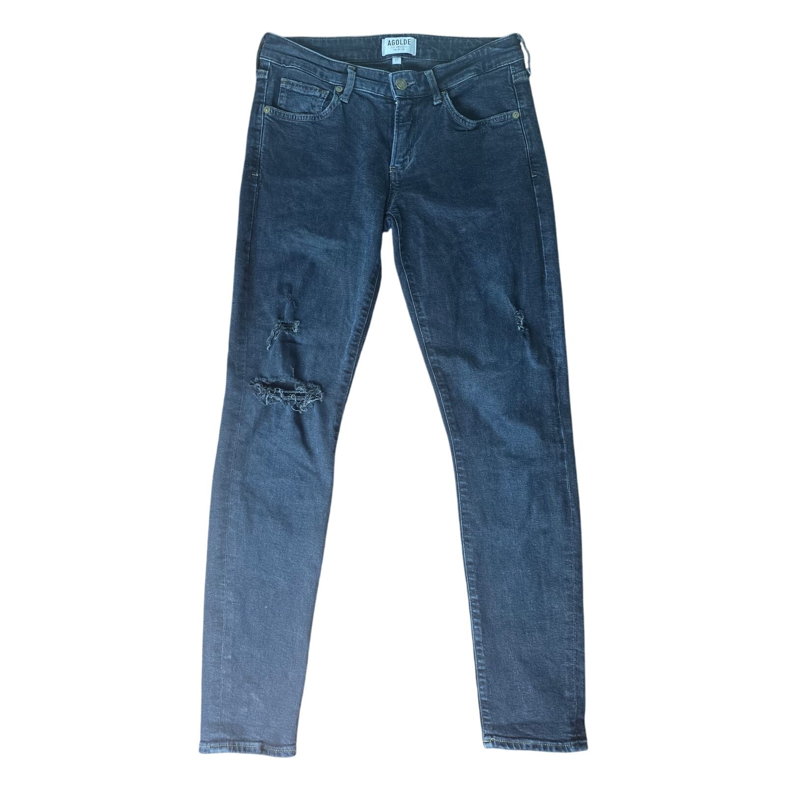 AGOLDE Lara Skinny Jeans Low-Rise Distressed Ankle Length- Black - Size 27 - Image 1