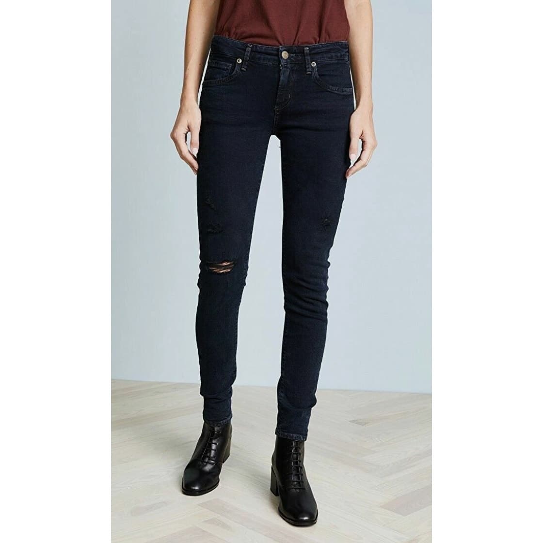 AGOLDE Lara Skinny Jeans Low-Rise Distressed Ankle Length- Black - Size 27 - Thumbnail 2