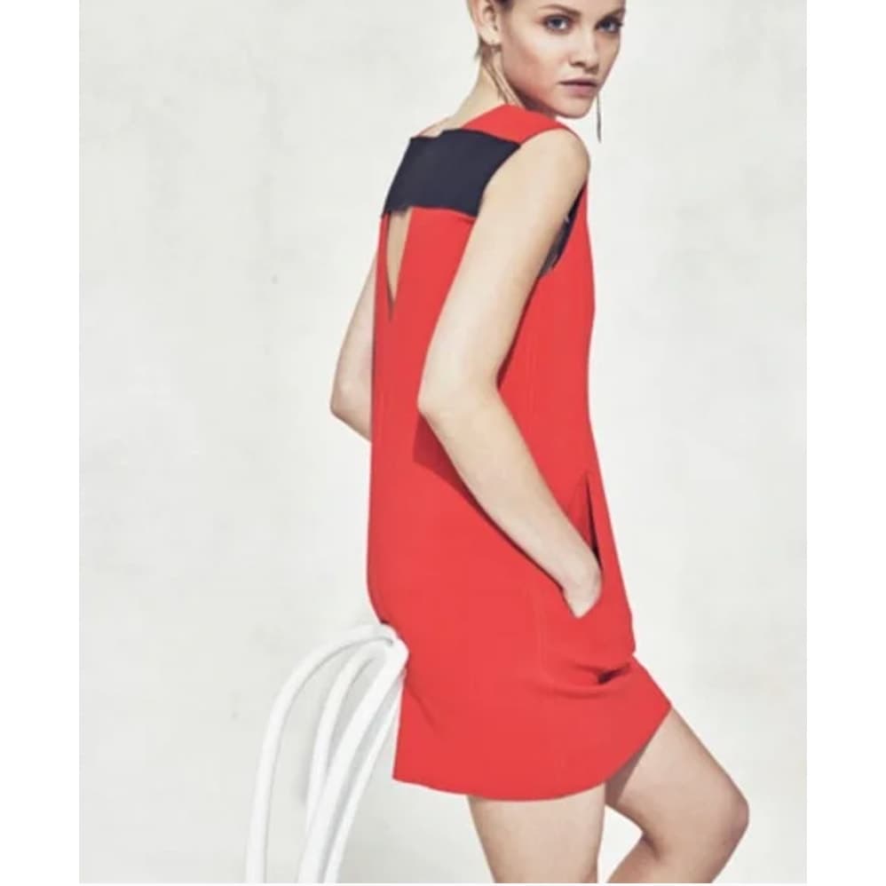 rag & bone Phoebe Shift Mini Dress V-neck Sleeveless Red & Black - Size 8 - Thumbnail 5