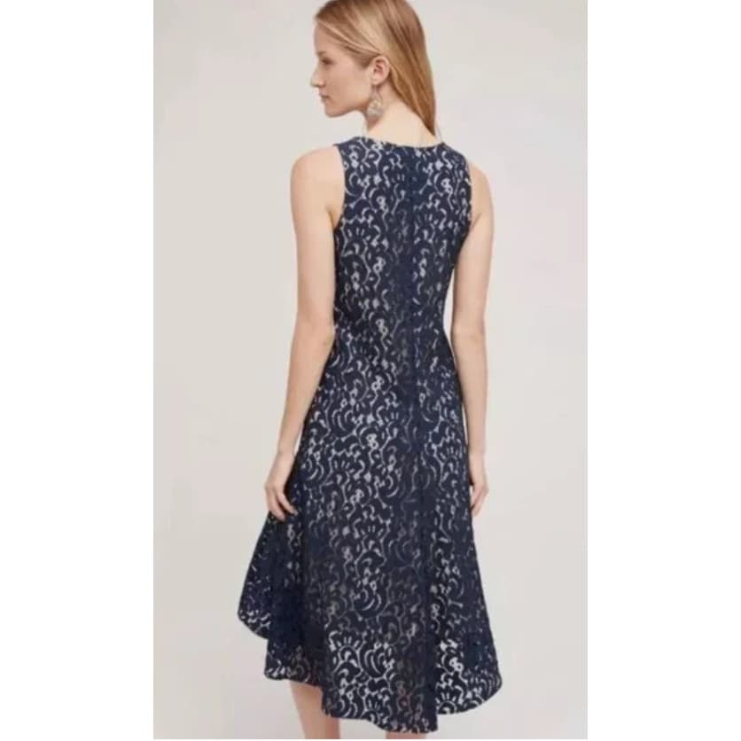 Maeve by Anthropologie Vienne Navy Blue Lace High Low Dress - Small - Thumbnail 3