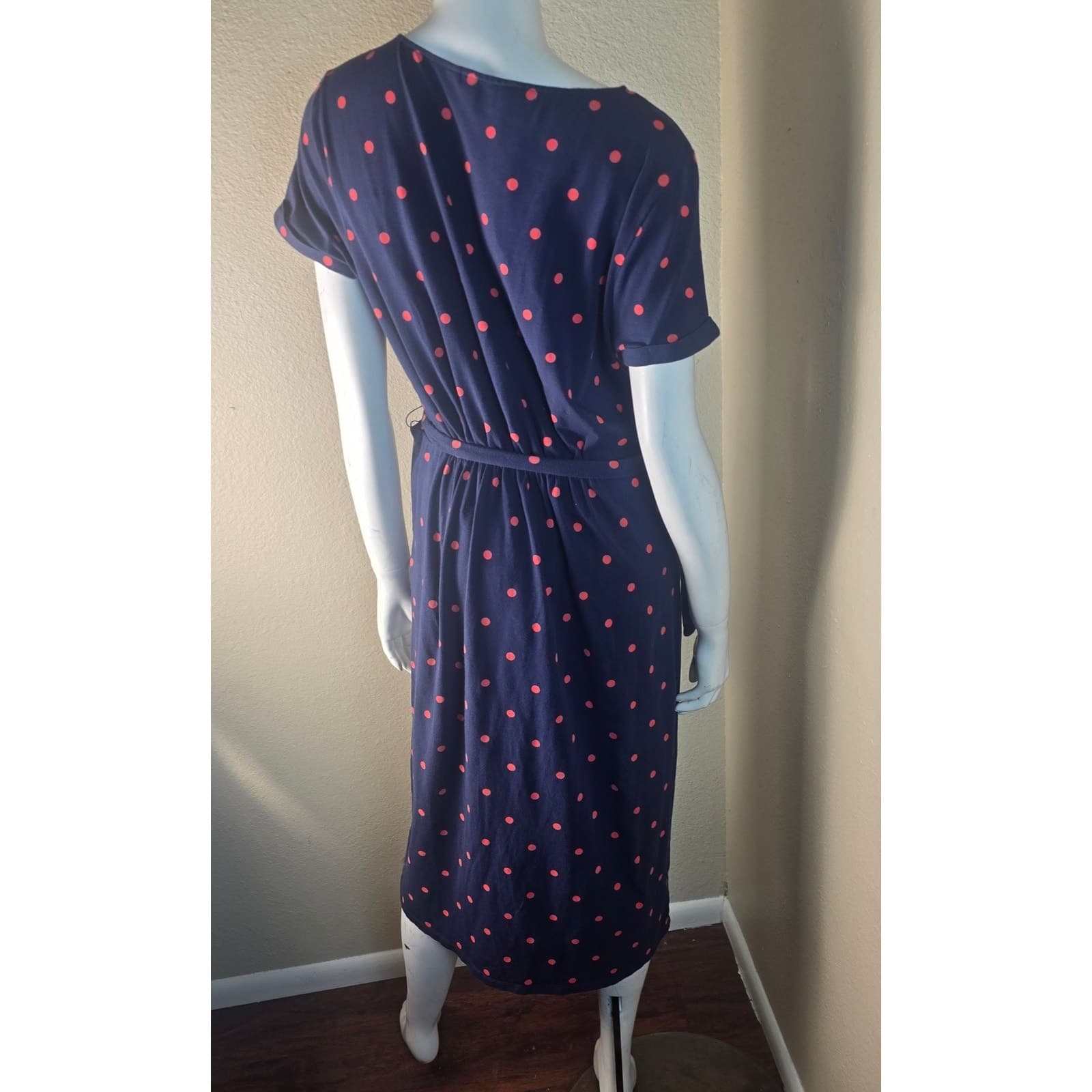 Boden Hallie Split Skirt Belted Jersey Dress Navy Blue & Red Polka Dot Size 16R - Thumbnail 8