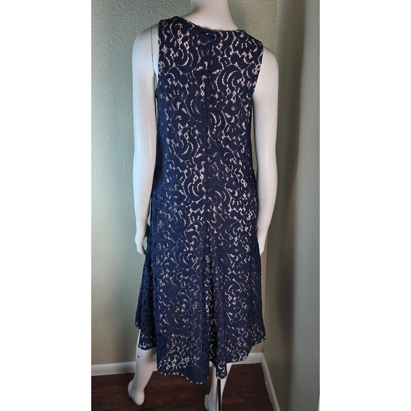 Maeve by Anthropologie Vienne Navy Blue Lace High Low Dress - Small - Thumbnail 8
