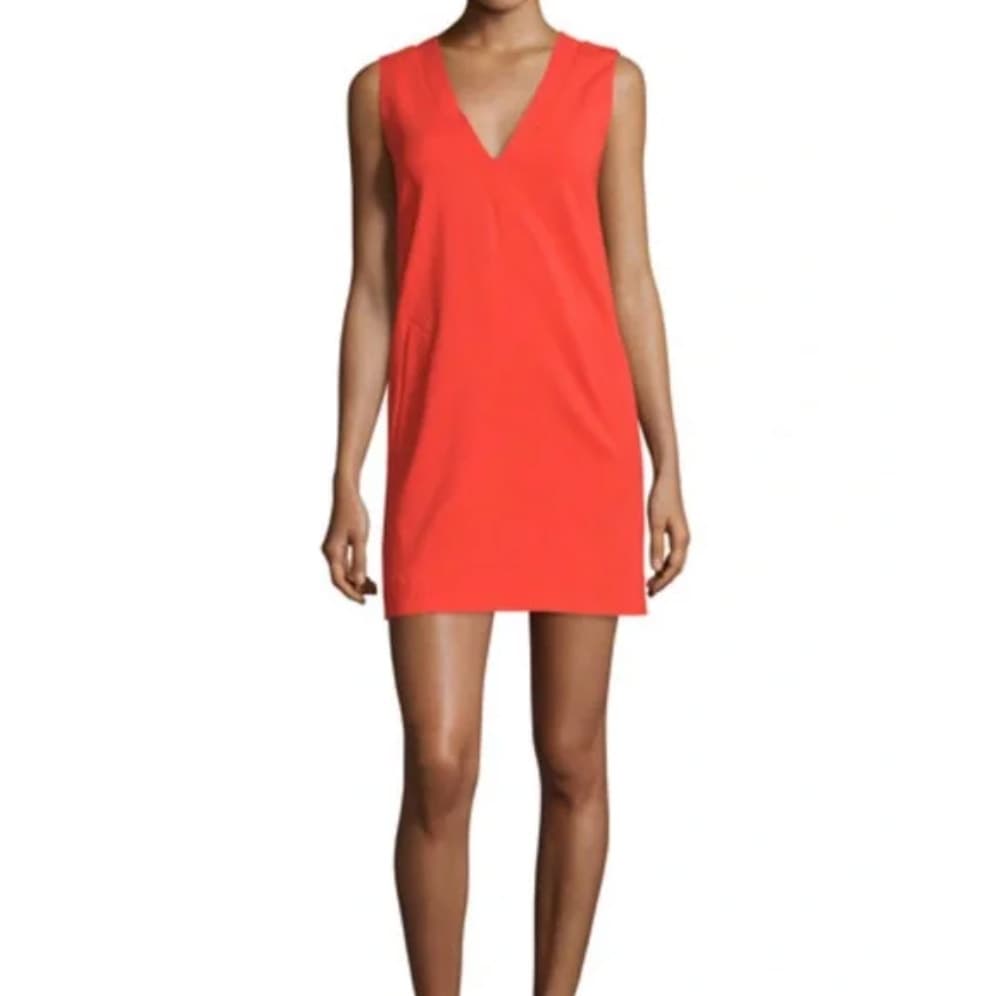 rag & bone Phoebe Shift Mini Dress V-neck Sleeveless Red & Black - Size 8 - Thumbnail 2