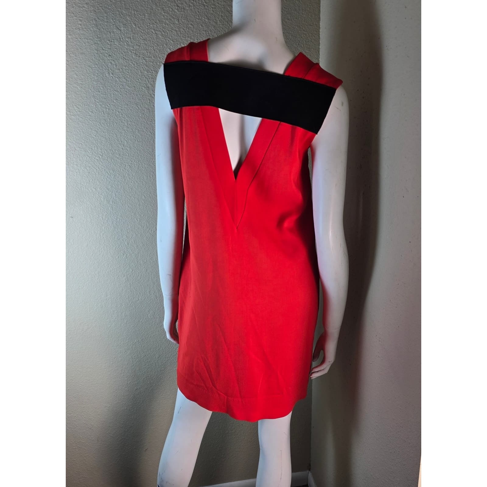 rag & bone Phoebe Shift Mini Dress V-neck Sleeveless Red & Black - Size 8 - Thumbnail 9