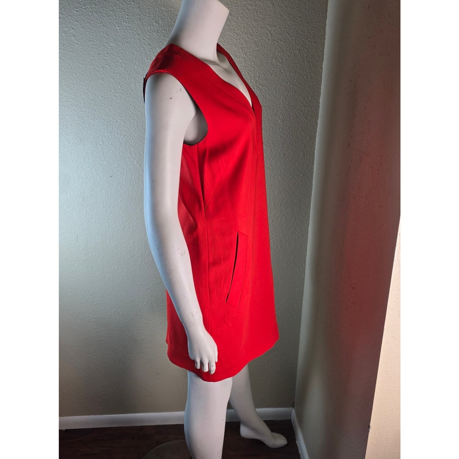 rag & bone Phoebe Shift Mini Dress V-neck Sleeveless Red & Black - Size 8 - Thumbnail 8