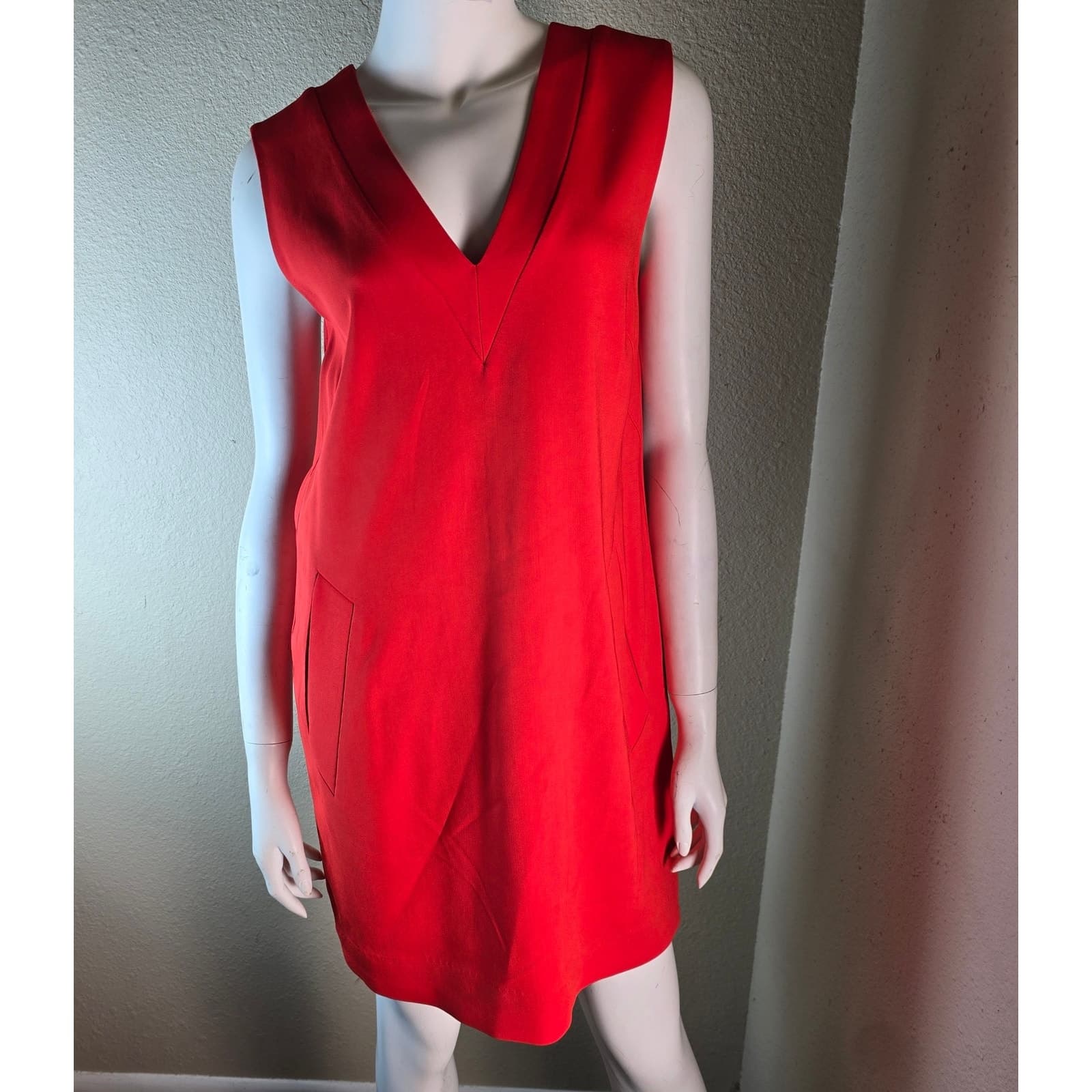 rag & bone Phoebe Shift Mini Dress V-neck Sleeveless Red & Black - Size 8 - Thumbnail 7