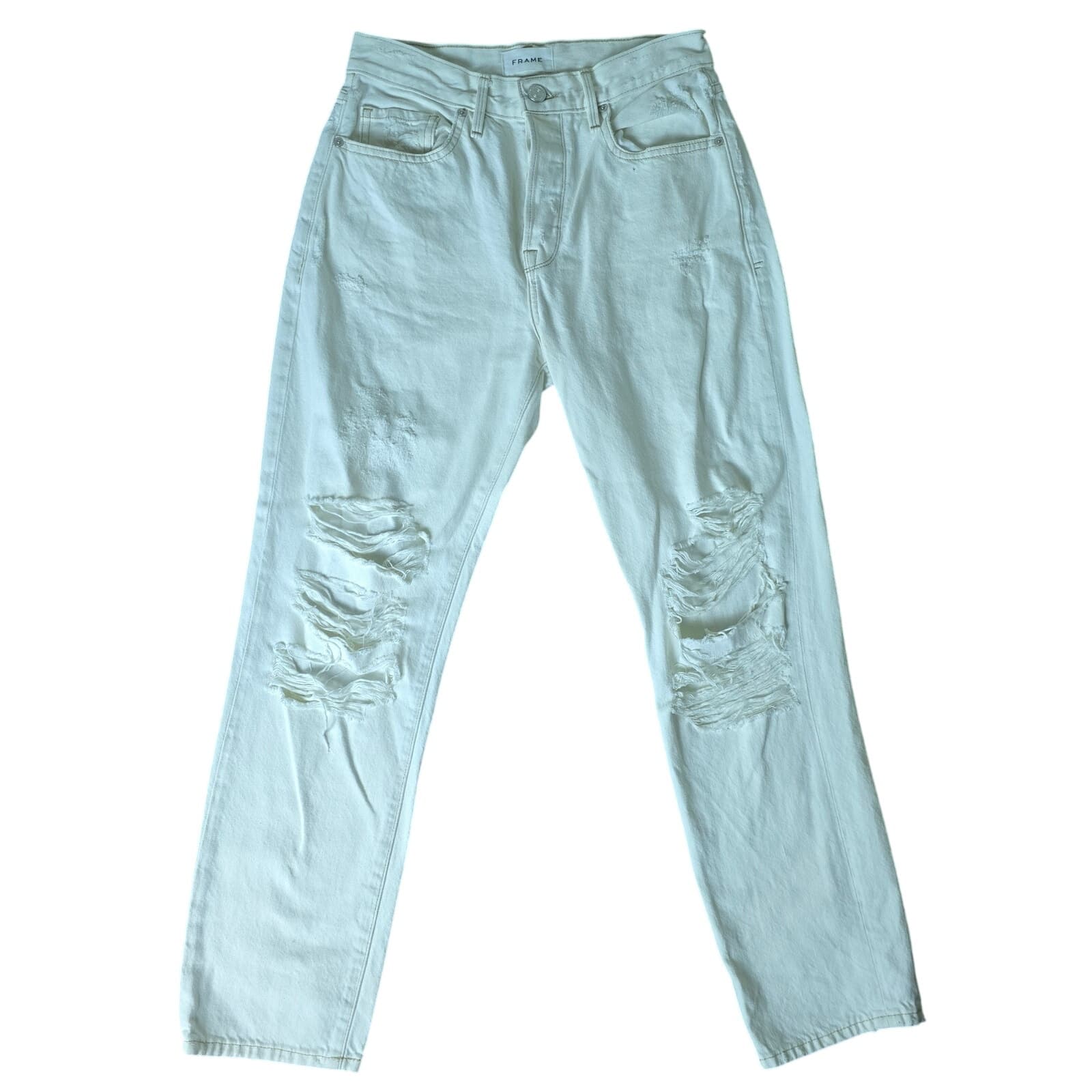 FRAME Le Original Off White Rips Button Fly High Rise Ankle Distressed Jeans 26 - Image 1