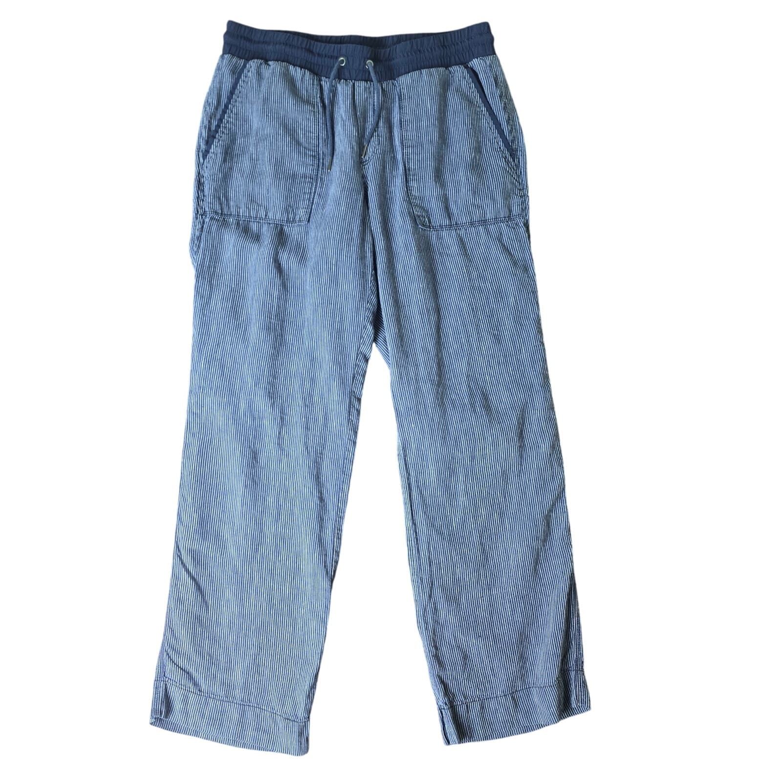 Athleta Stripe Bali Linen Pants - Navy Blue Strpe - Size 12 - Style # 211073 - Image 1