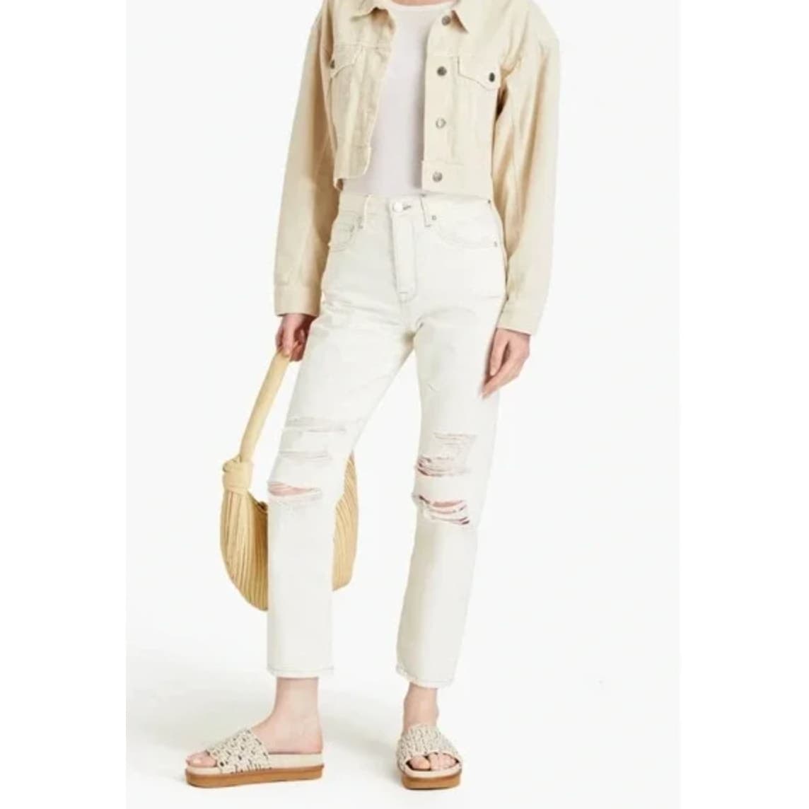 FRAME Le Original Off White Rips Button Fly High Rise Ankle Distressed Jeans 26 - Thumbnail 3