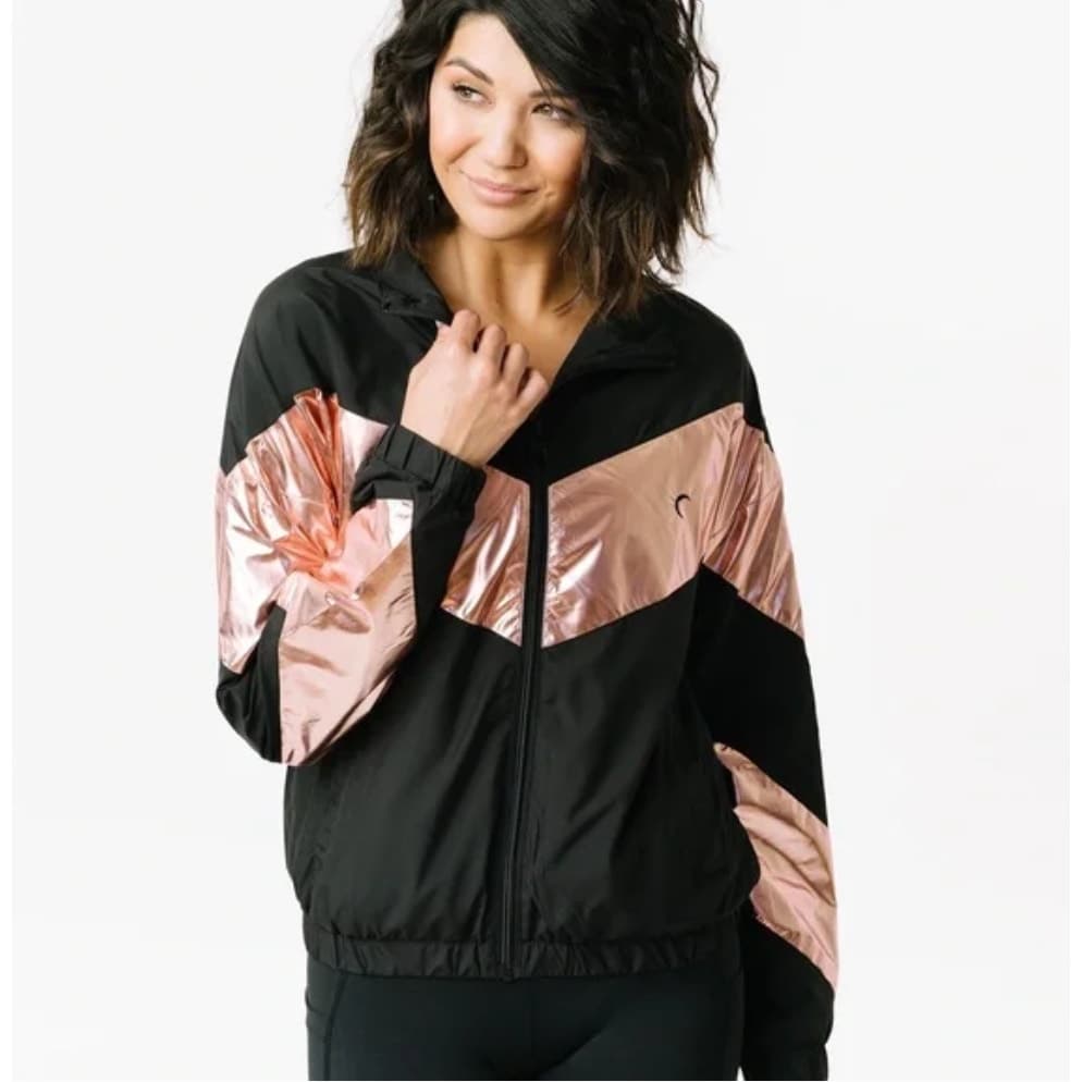 ZYIA Active Pink Shine Block Windbreaker Jacket - XS - Metallic Zip Up - Thumbnail 2