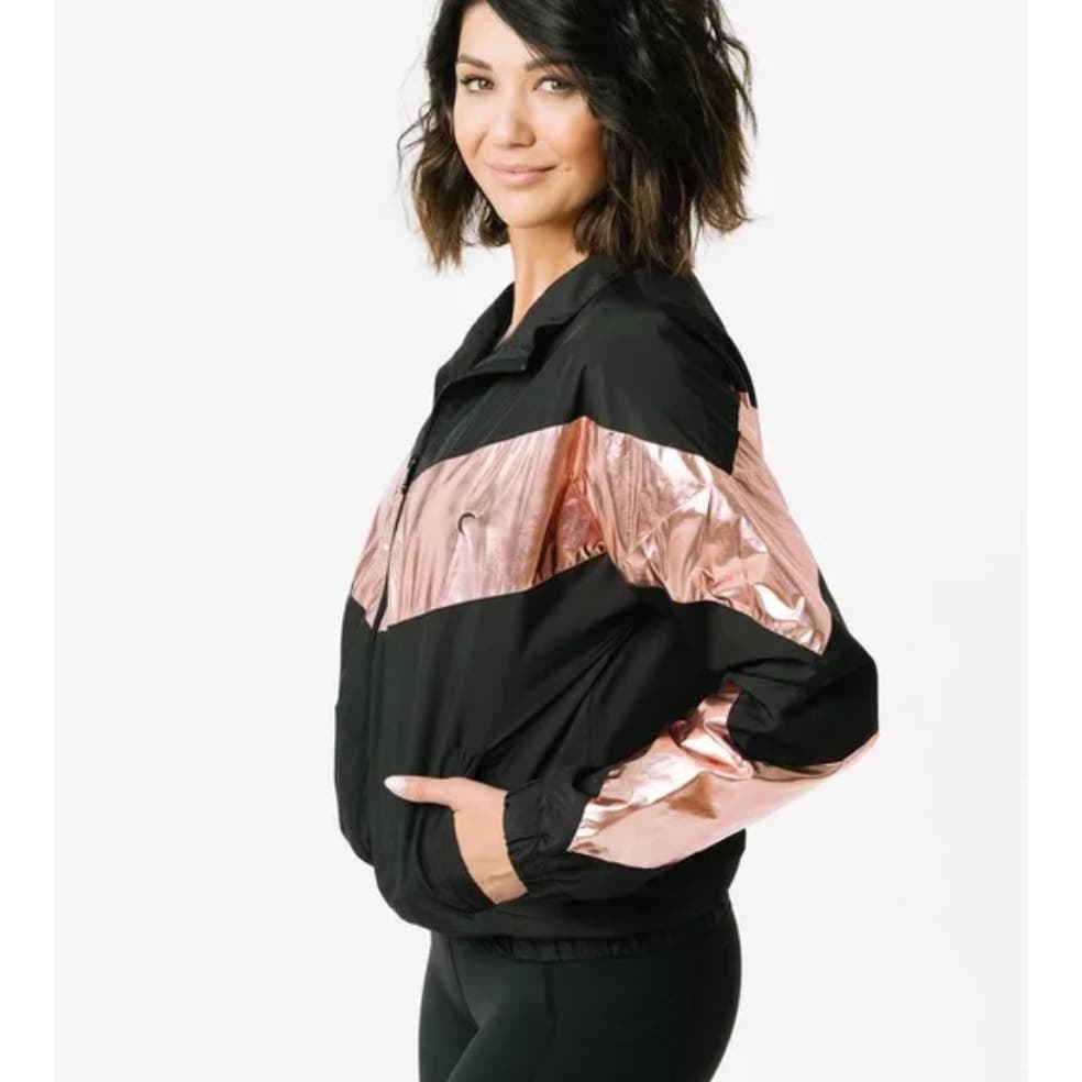 ZYIA Active Pink Shine Block Windbreaker Jacket - XS - Metallic Zip Up - Thumbnail 3