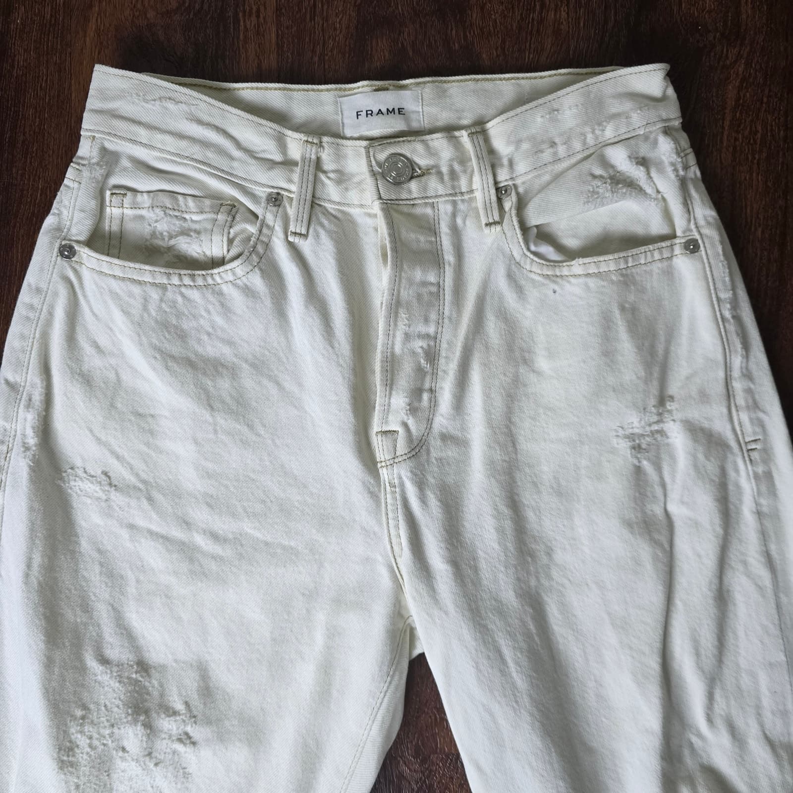 FRAME Le Original Off White Rips Button Fly High Rise Ankle Distressed Jeans 26 - Thumbnail 4