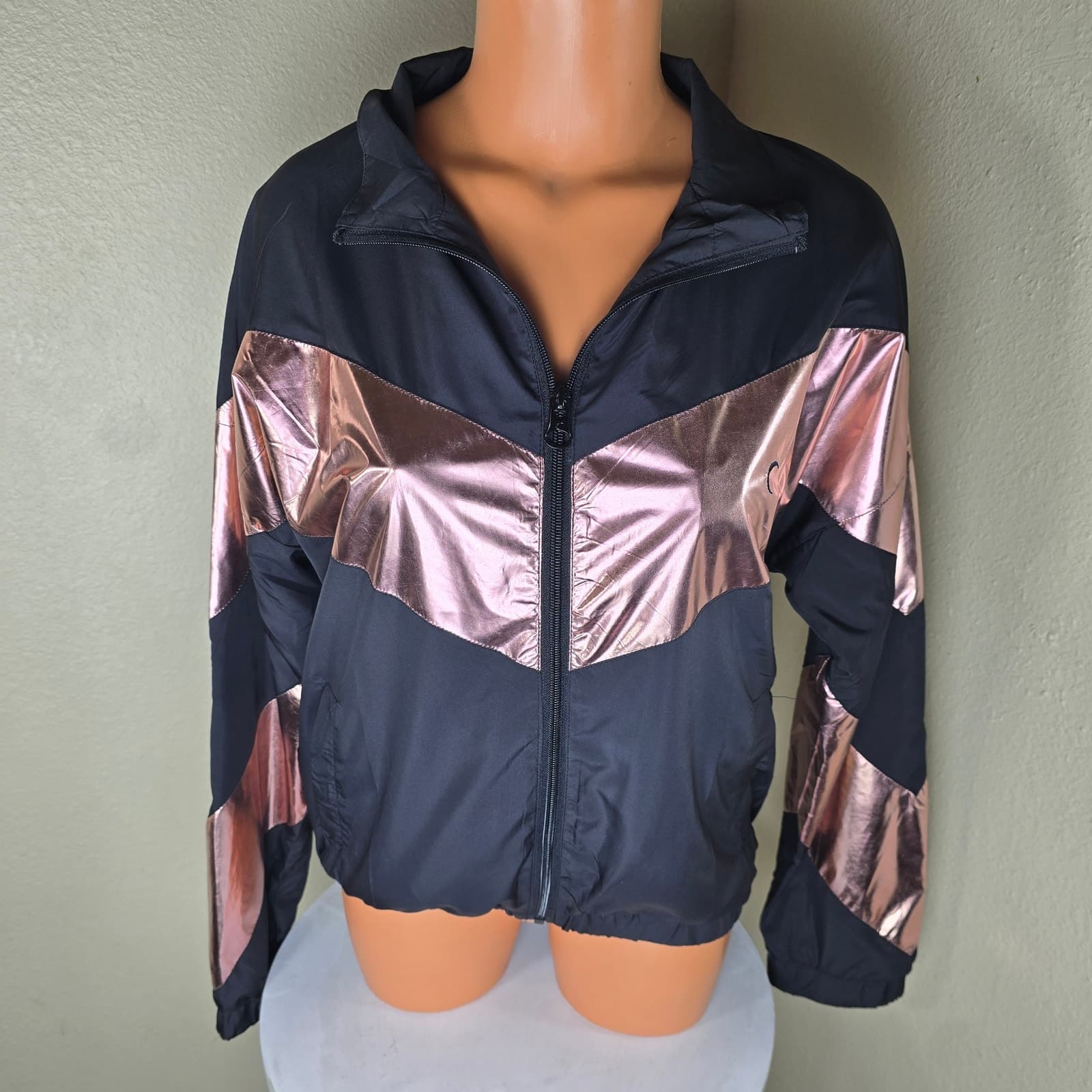 ZYIA Active Pink Shine Block Windbreaker Jacket - XS - Metallic Zip Up - Thumbnail 5