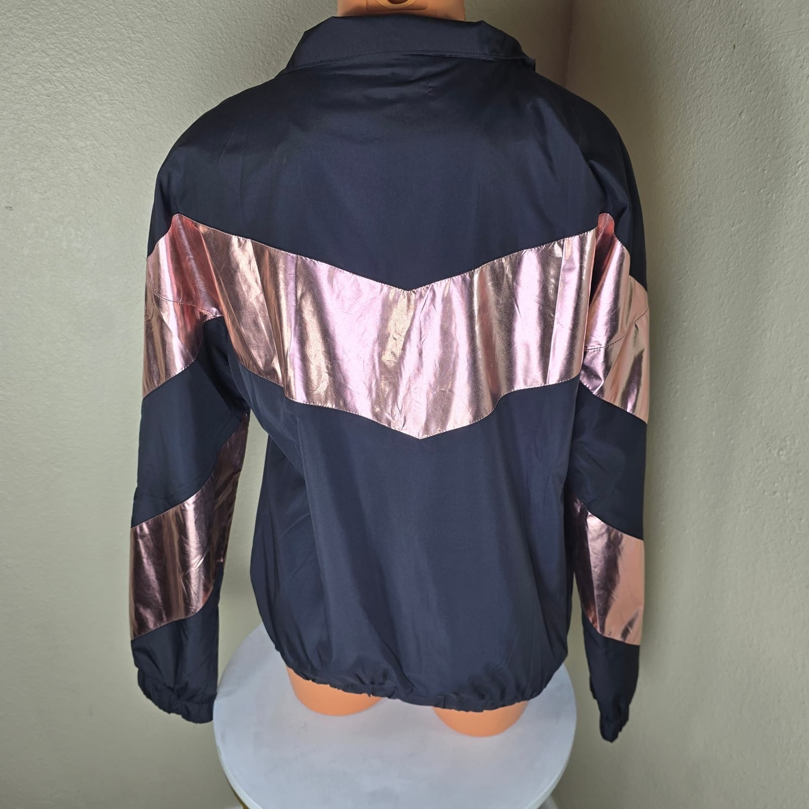 ZYIA Active Pink Shine Block Windbreaker Jacket - XS - Metallic Zip Up - Thumbnail 6