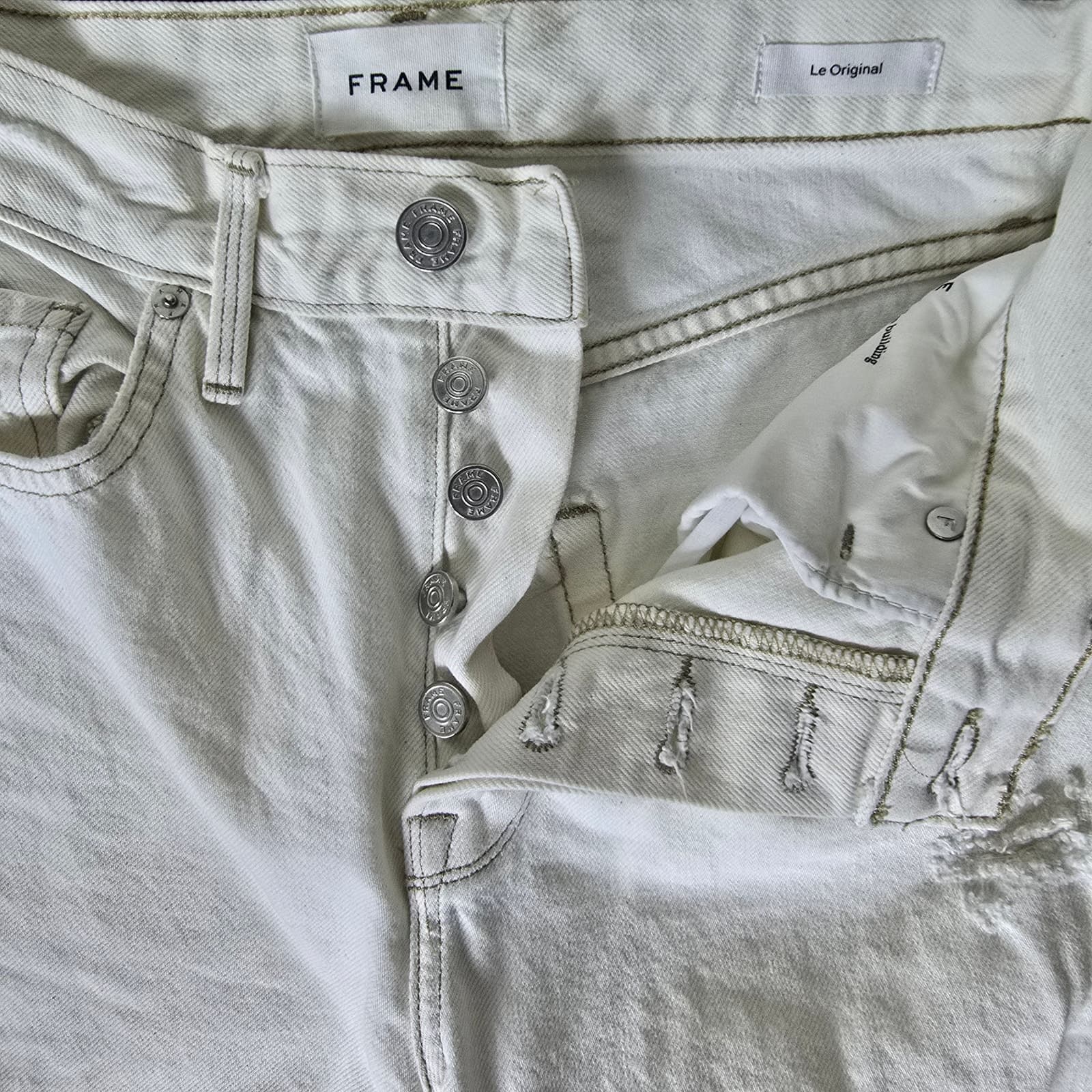 FRAME Le Original Off White Rips Button Fly High Rise Ankle Distressed Jeans 26 - Thumbnail 5