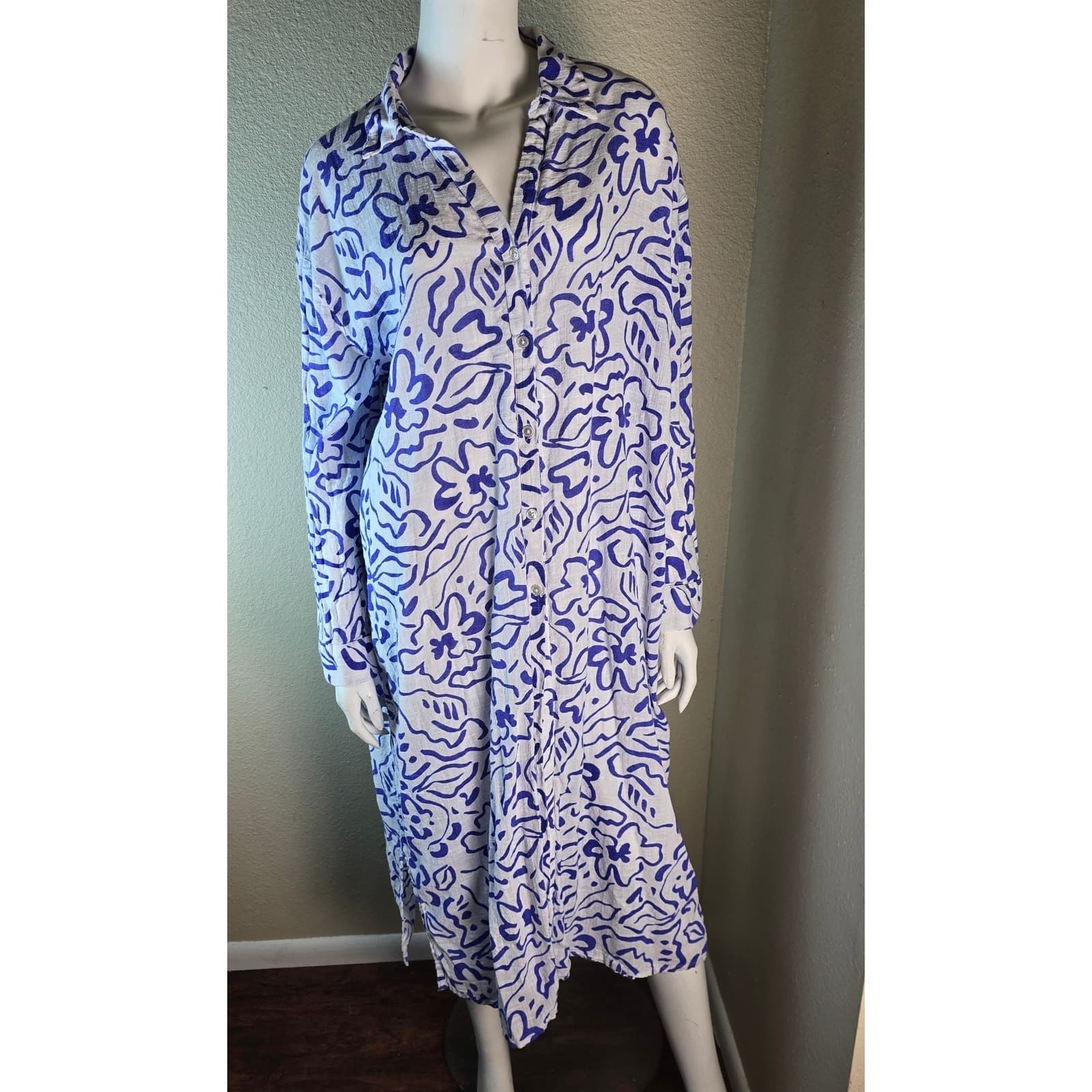 Topshop Sketch Print Maxi Beach Shirt Swim Coverup - LargeD - Thumbnail 5