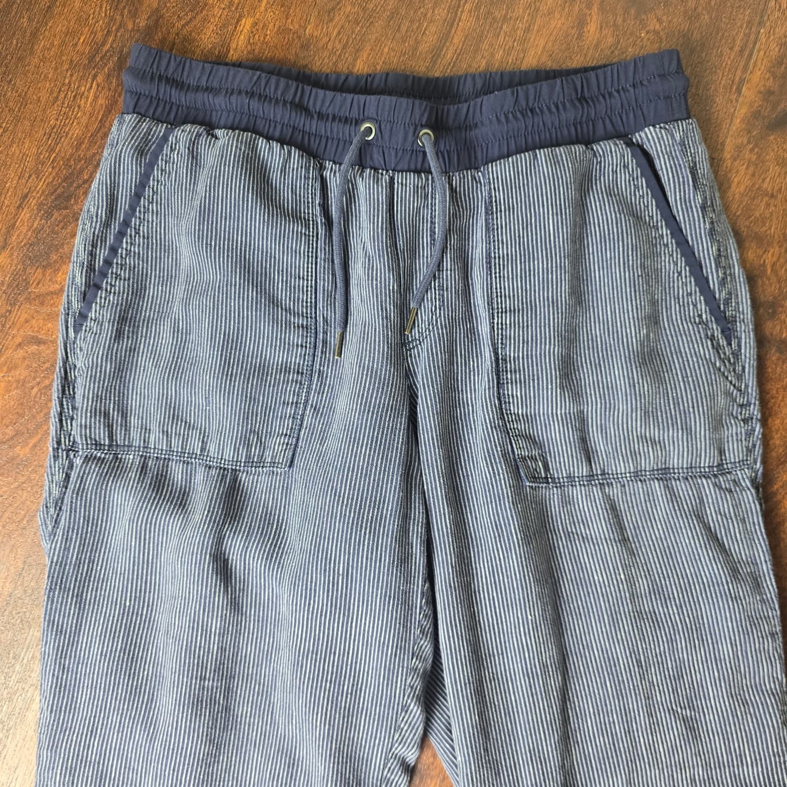 Athleta Stripe Bali Linen Pants - Navy Blue Strpe - Size 12 - Style # 211073 - Thumbnail 4