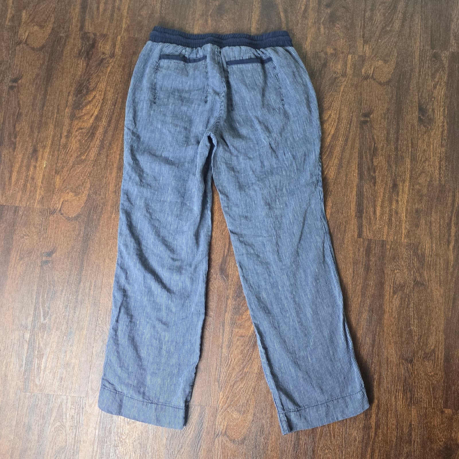 Athleta Stripe Bali Linen Pants - Navy Blue Strpe - Size 12 - Style # 211073 - Thumbnail 7