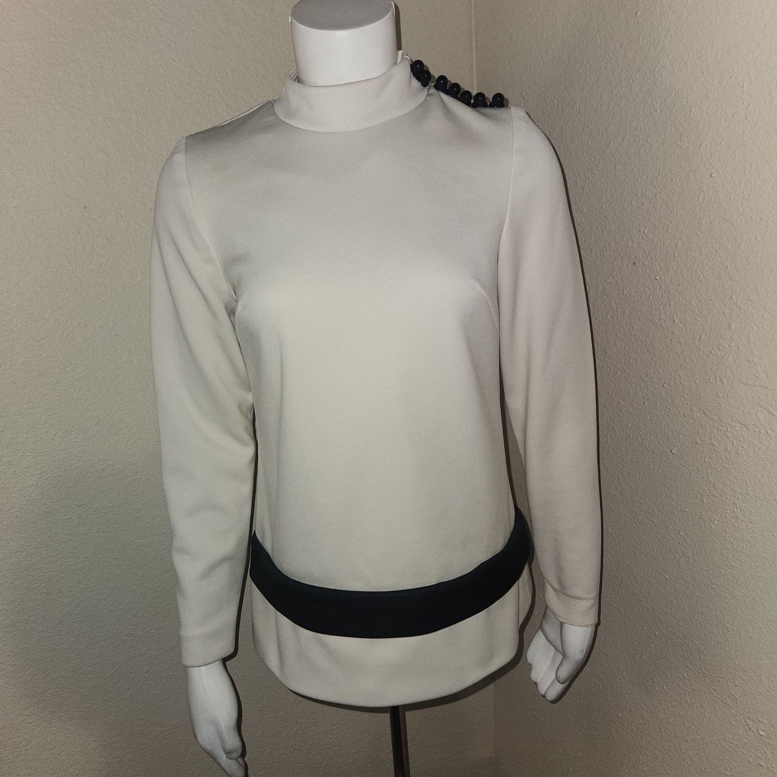 Vintage Custom Tailored 60's Nardis of Dallas Jackie Kennedy Mock Neck Blouse, M - Image 1