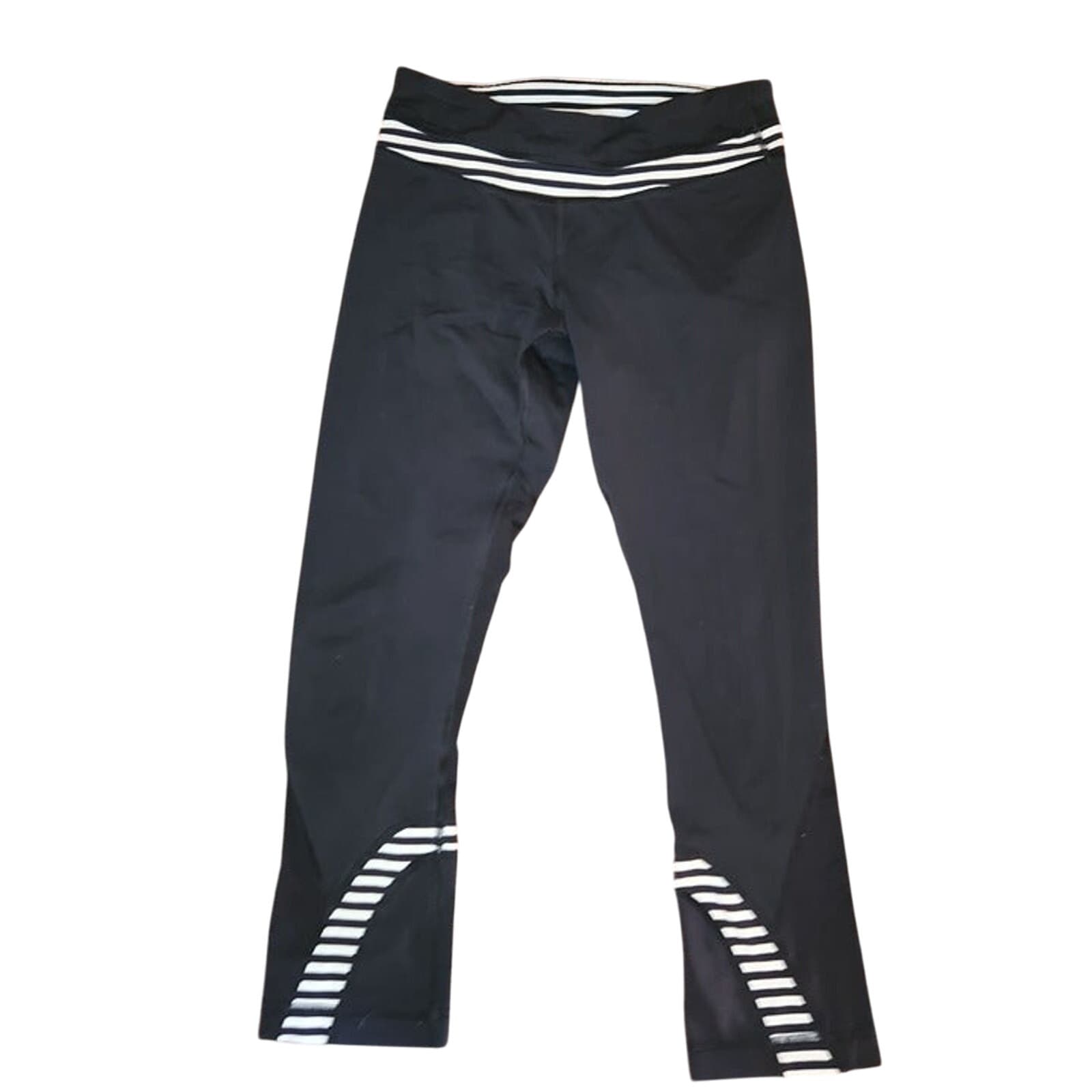 Lululemon Run Inspire Crop Mid-Rise Leggings Black/White Size 4 - Image 1