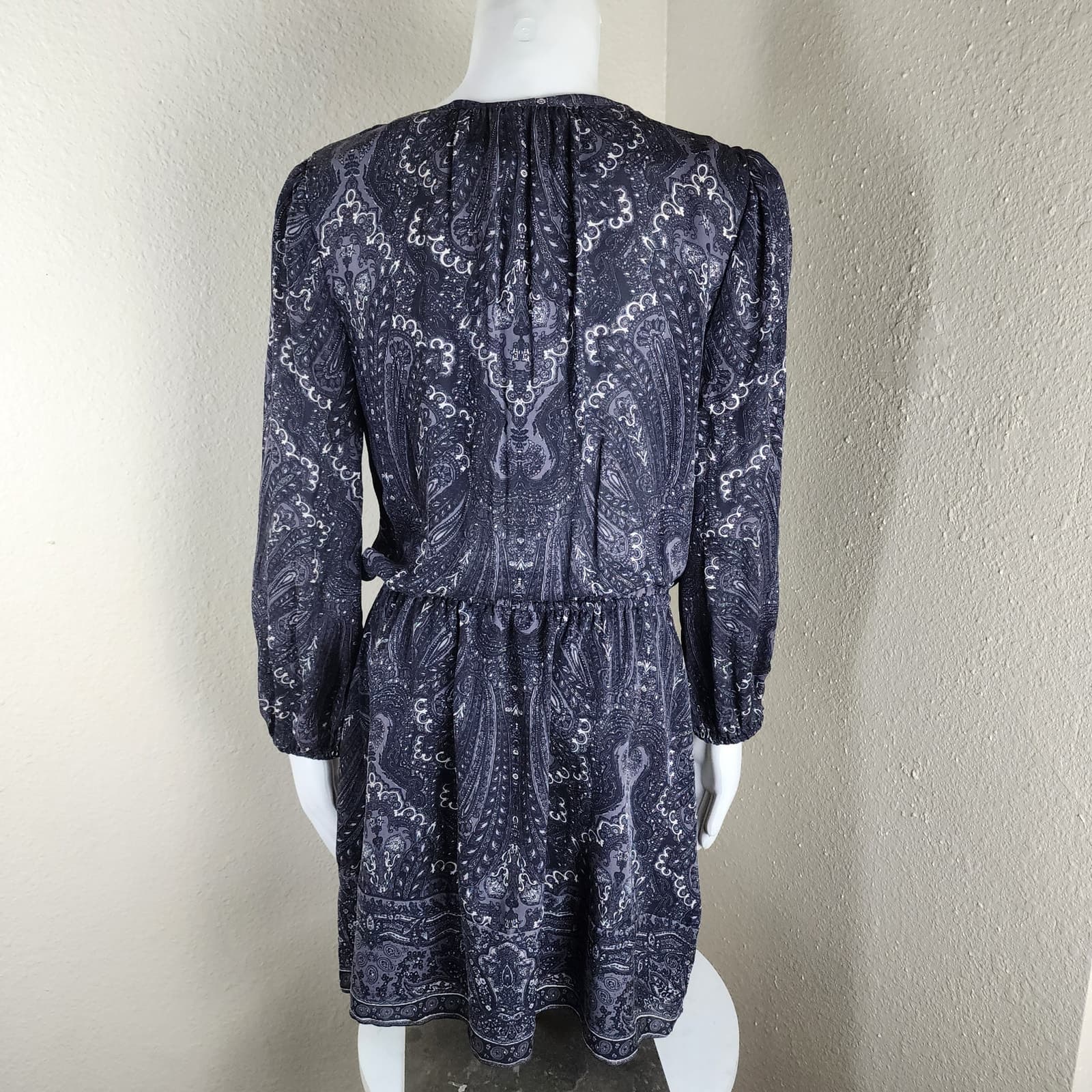 joie 100% Silk Black and White Paisley 3/4 Sleeve Drop Waist Mini Dress Medium - Thumbnail 4